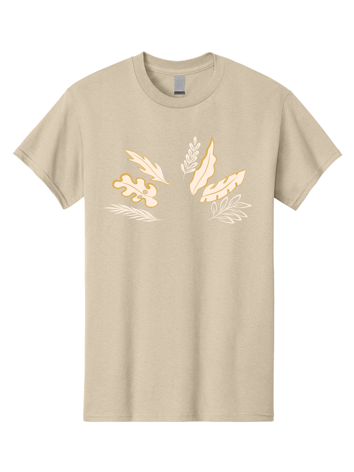 Leaves Men'S Graphic Tee, 100% Cotton, Comfortable Casual Summer Wear, Machine Washable, Illustrated Leaves, Leaf Designs, Foliage Art, Natural Elements, Botanical Graphics, Cream And White Leaves Aae027 11