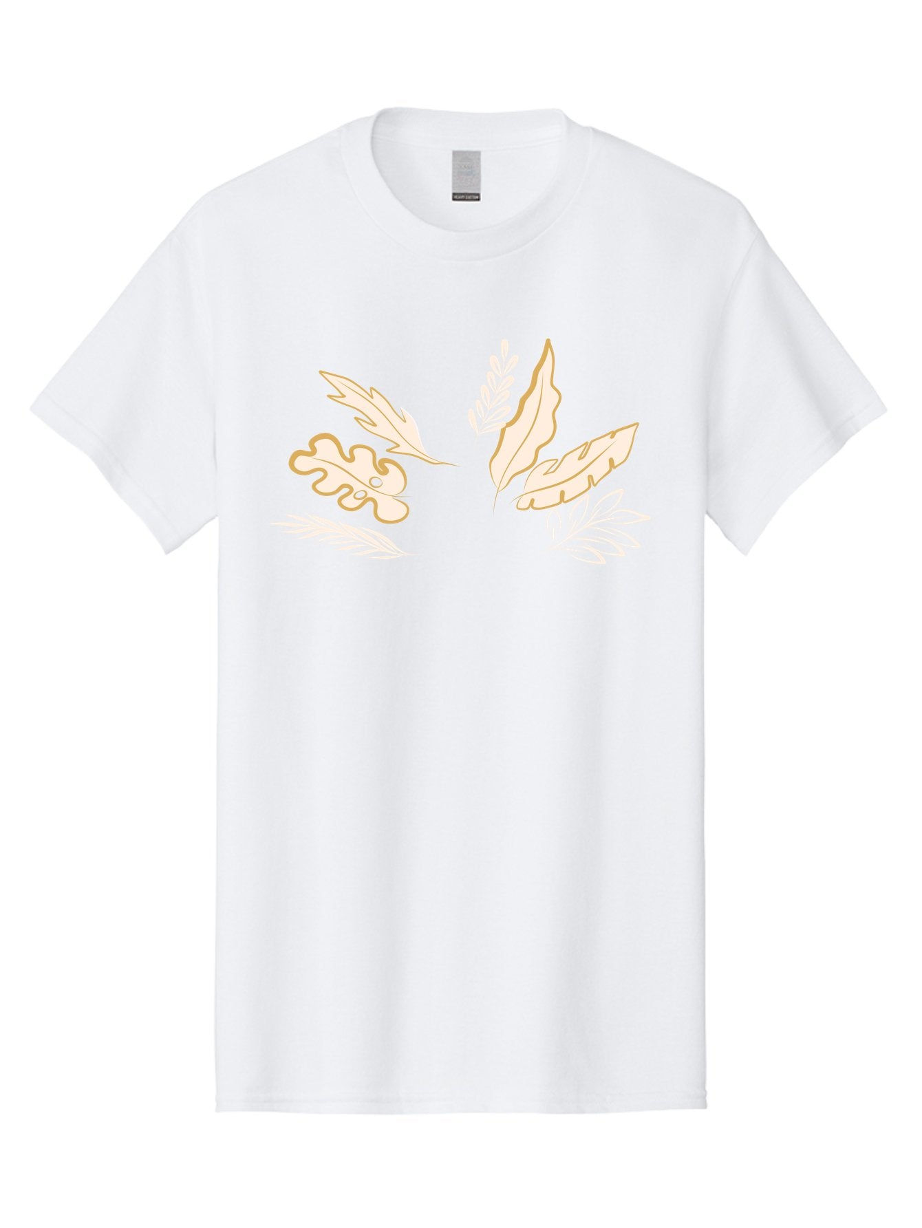 Leaves Men'S Graphic Tee, 100% Cotton, Comfortable Casual Summer Wear, Machine Washable, Illustrated Leaves, Leaf Designs, Foliage Art, Natural Elements, Botanical Graphics, Cream And White Leaves Aae027 15