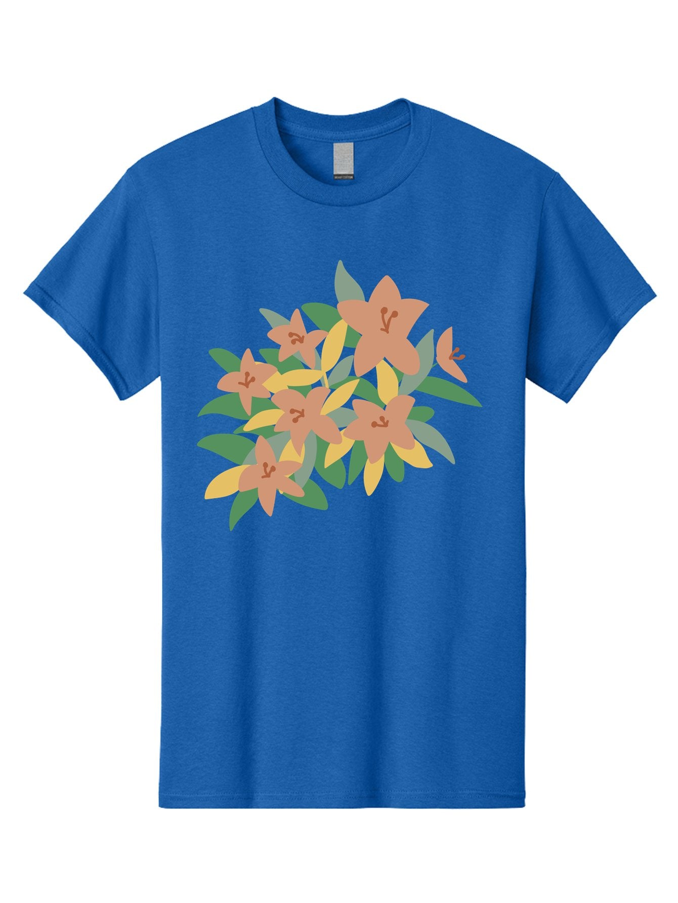 Lilies Men'S Graphic Tee, 100% Cotton, Comfortable Casual Summer Wear, Machine Washable, Lilies, Flowers, Floral Arrangement, Peach-Colored Blooms, Green Leaves, Yellow Petals, Simple Illustration, Stylized Artwork, Digital Art, Aae029 9