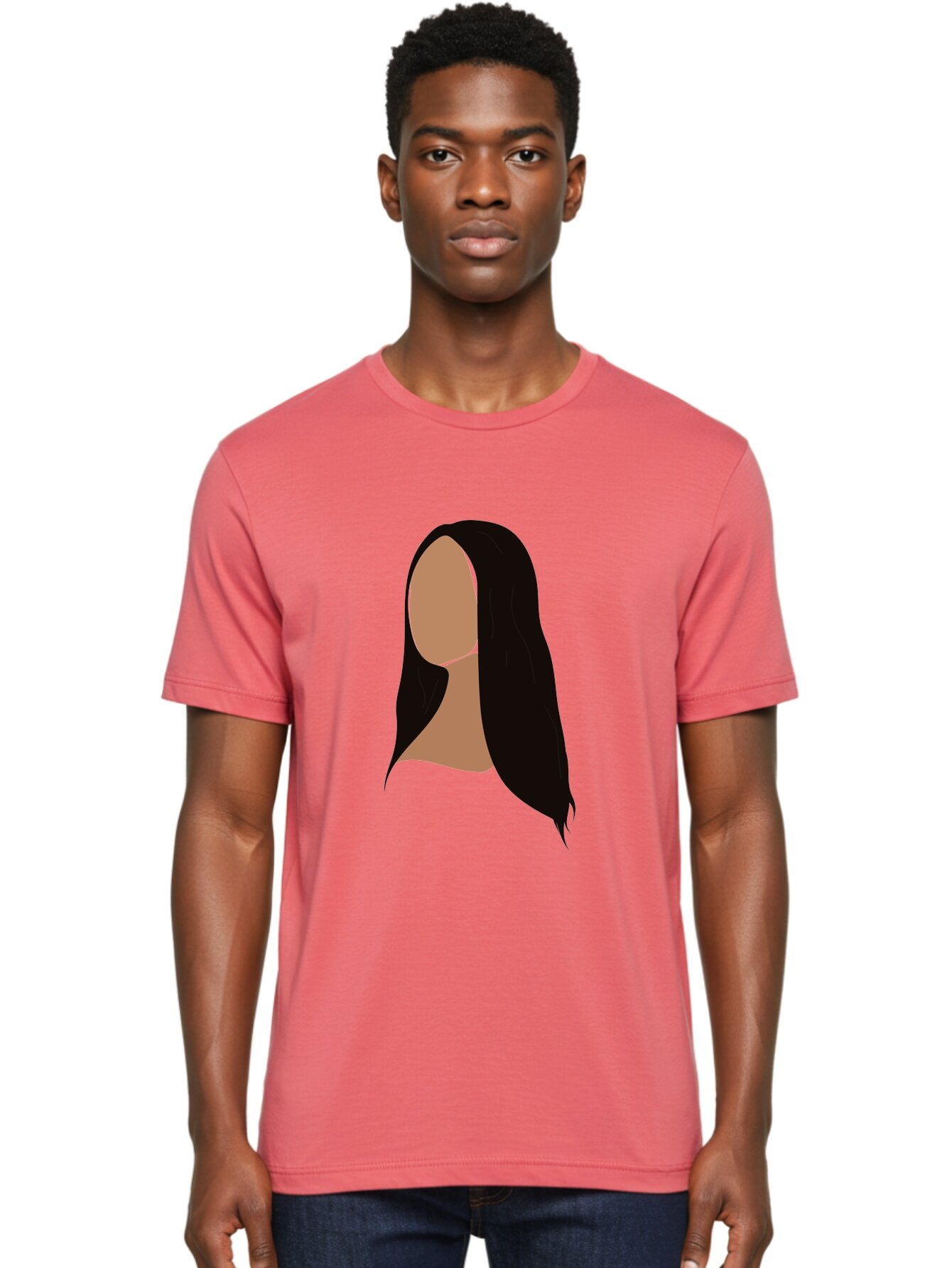 Long-Black-Hair Men'S Graphic Tee, 100% Cotton, Comfortable Casual Summer Wear, Machine Washable, Long Black Hair, Brunette, Female Silhouette, Faceless Portrait, Minimalist Art, Digital Illustration, Sleek Hairstyle, Straight Hair, Aae030 18