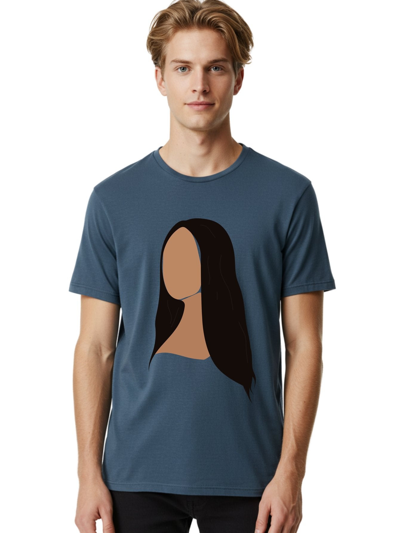 Long-Black-Hair Men'S Graphic Tee, 100% Cotton, Comfortable Casual Summer Wear, Machine Washable, Long Black Hair, Brunette, Female Silhouette, Faceless Portrait, Minimalist Art, Digital Illustration, Sleek Hairstyle, Straight Hair, Aae030 29