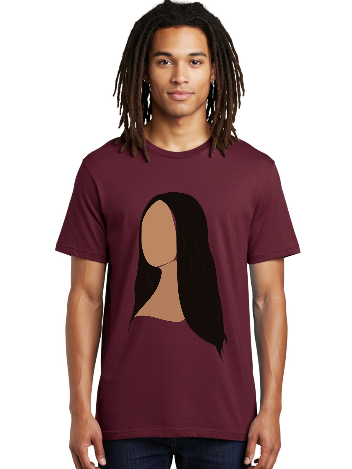 Long-Black-Hair Men'S Graphic Tee, 100% Cotton, Comfortable Casual Summer Wear, Machine Washable, Long Black Hair, Brunette, Female Silhouette, Faceless Portrait, Minimalist Art, Digital Illustration, Sleek Hairstyle, Straight Hair, Aae030 16
