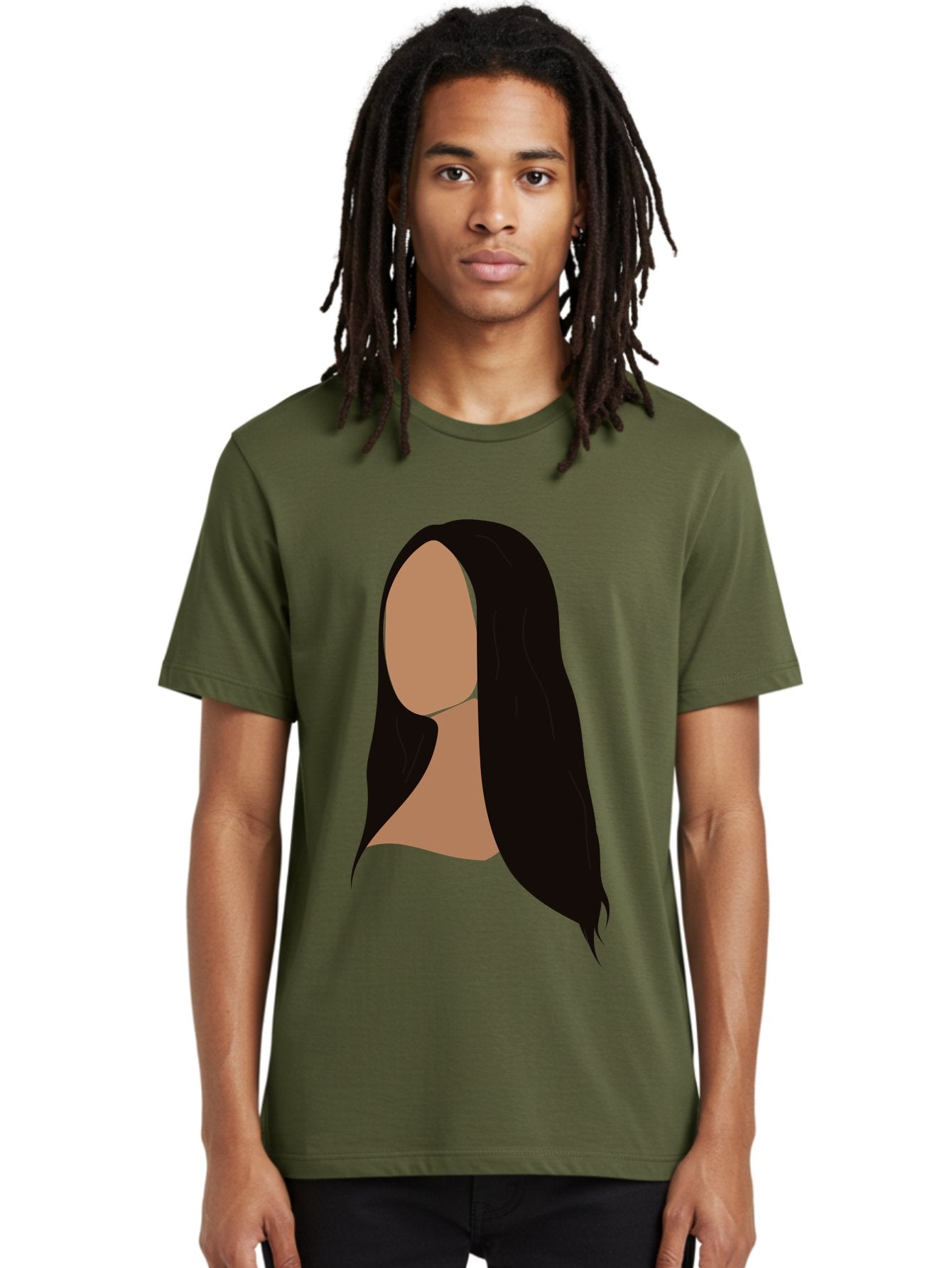 Long-Black-Hair Men'S Graphic Tee, 100% Cotton, Comfortable Casual Summer Wear, Machine Washable, Long Black Hair, Brunette, Female Silhouette, Faceless Portrait, Minimalist Art, Digital Illustration, Sleek Hairstyle, Straight Hair, Aae030 22