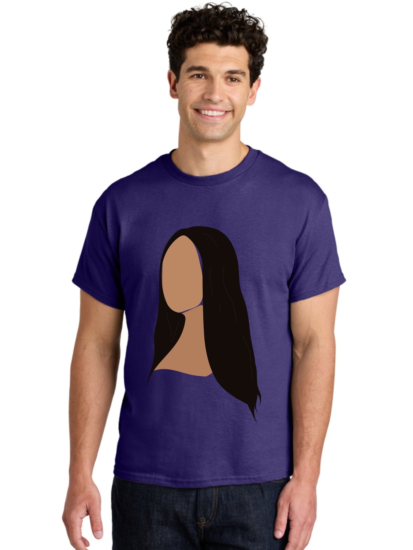 Long-Black-Hair Men'S Graphic Tee, 100% Cotton, Comfortable Casual Summer Wear, Machine Washable, Long Black Hair, Brunette, Female Silhouette, Faceless Portrait, Minimalist Art, Digital Illustration, Sleek Hairstyle, Straight Hair, Aae030 26
