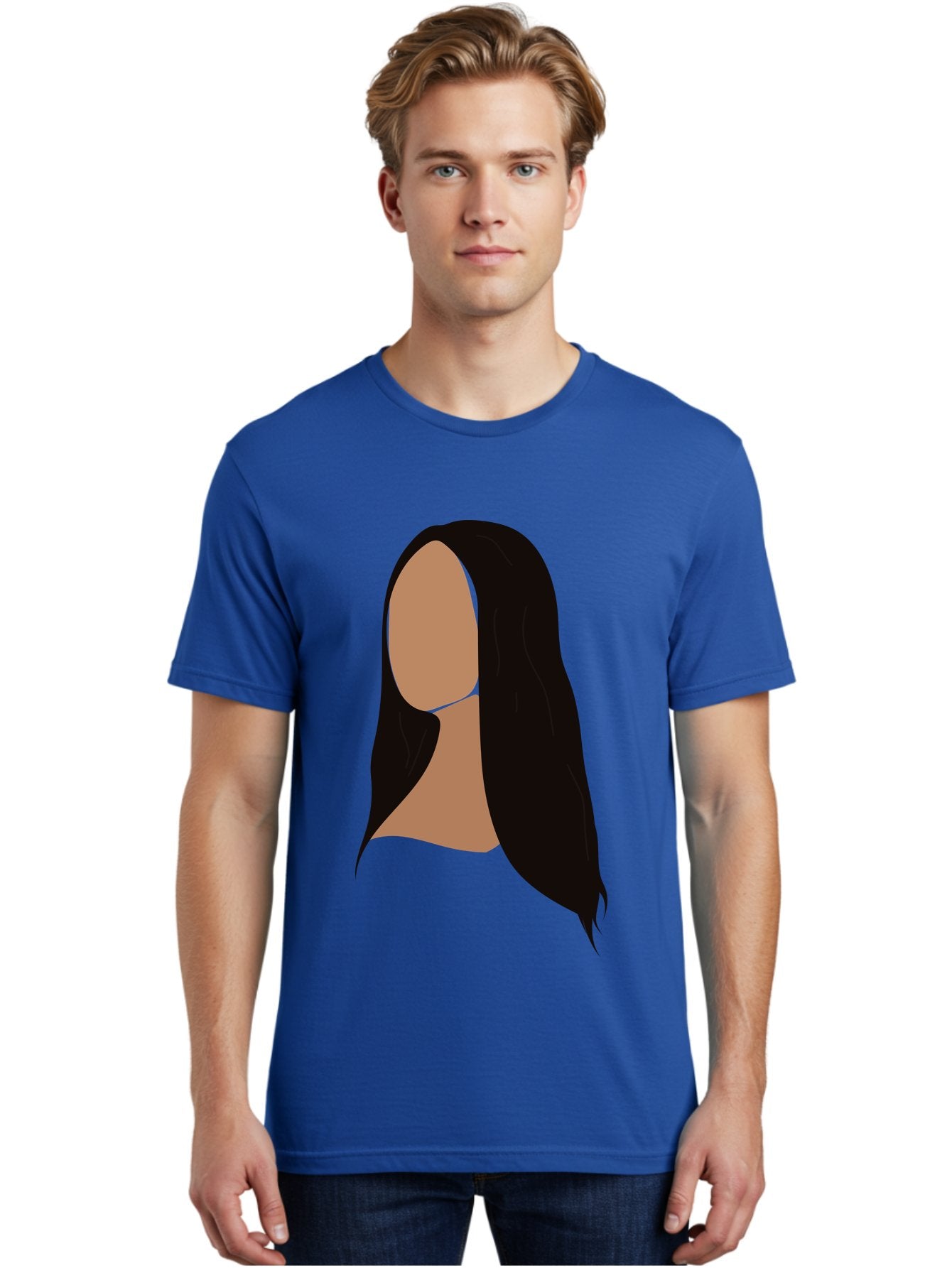 Long-Black-Hair Men'S Graphic Tee, 100% Cotton, Comfortable Casual Summer Wear, Machine Washable, Long Black Hair, Brunette, Female Silhouette, Faceless Portrait, Minimalist Art, Digital Illustration, Sleek Hairstyle, Straight Hair, Aae030 24