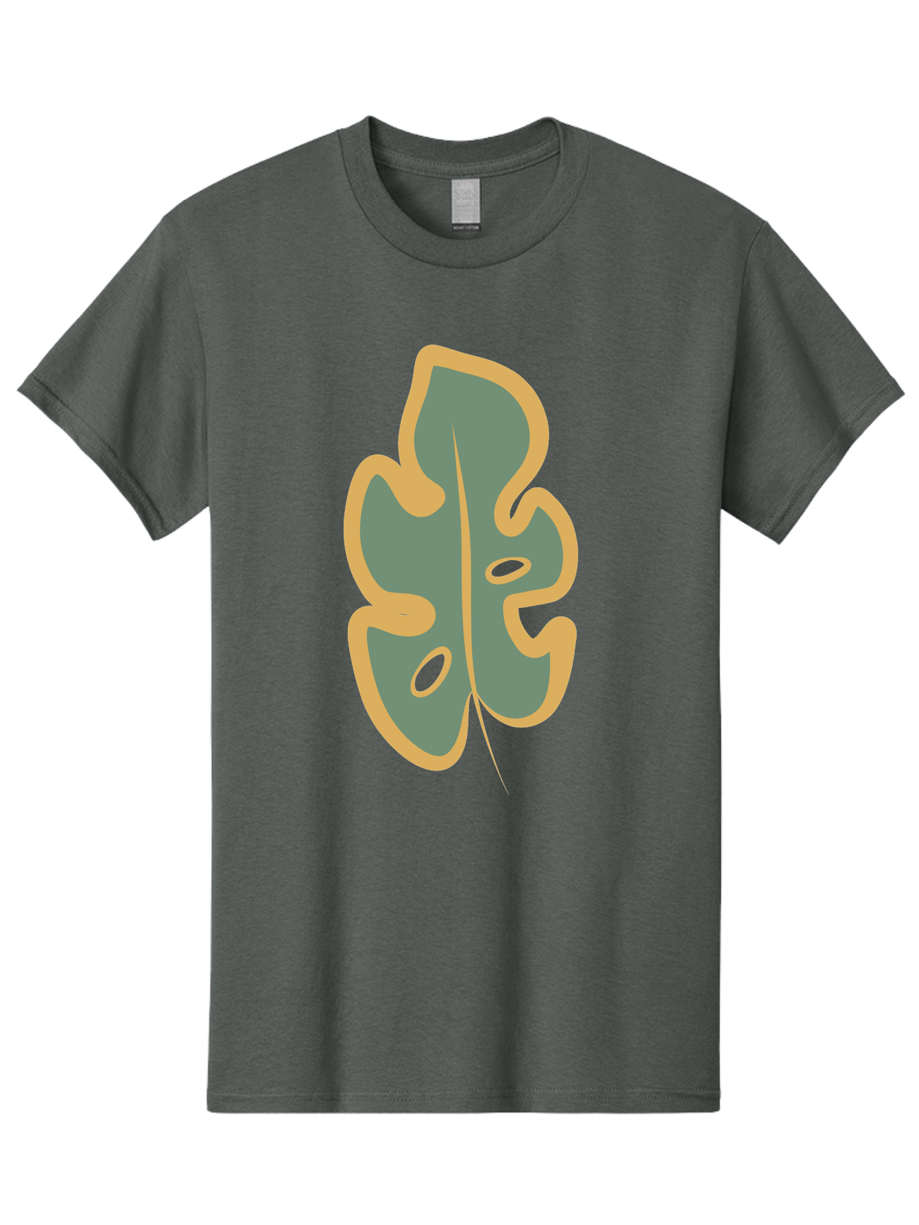 Monstera-Leaf Men'S Graphic Tee, 100% Cotton, Comfortable Casual Summer Wear, Machine Washable, Simple Leaf Illustration, Minimalist Art, Gray And Yellow Colors, Natural Shapes, Organic Design, Botanical Elements, Leaf Pattern Aae031 23