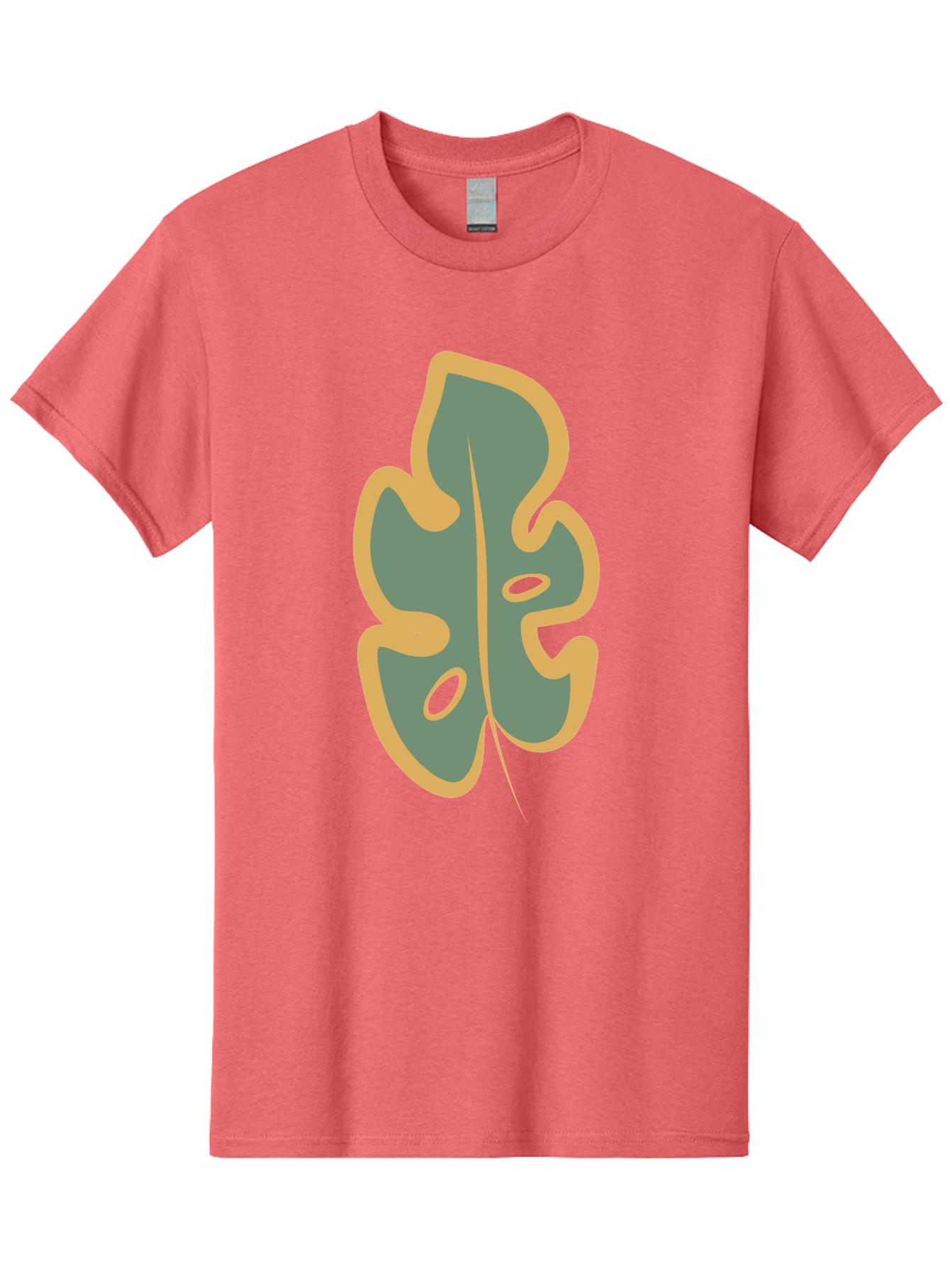 Monstera-Leaf Men'S Graphic Tee, 100% Cotton, Comfortable Casual Summer Wear, Machine Washable, Simple Leaf Illustration, Minimalist Art, Gray And Yellow Colors, Natural Shapes, Organic Design, Botanical Elements, Leaf Pattern Aae031