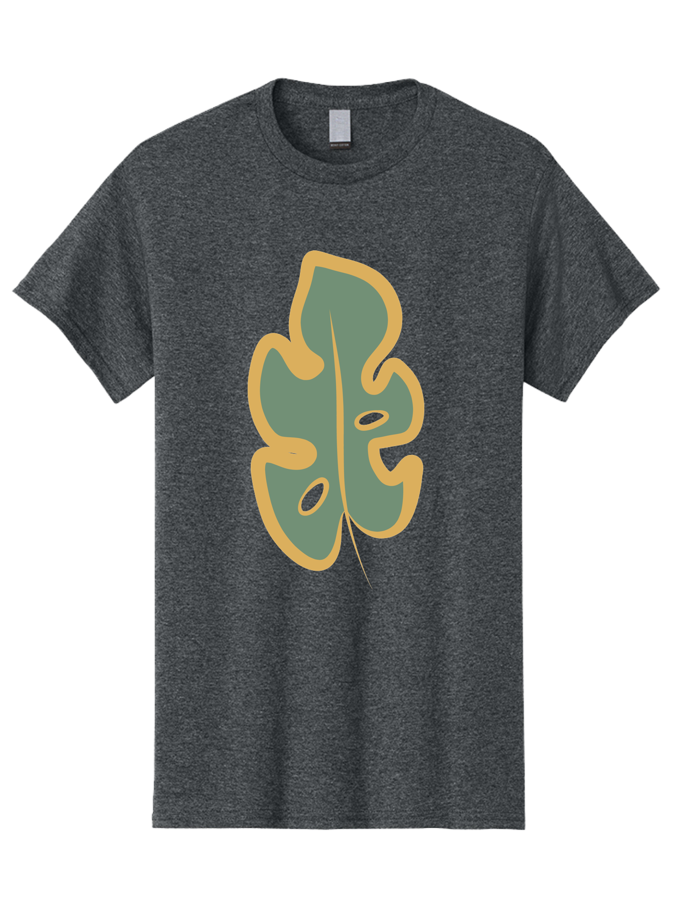 Monstera-Leaf Men'S Graphic Tee, 100% Cotton, Comfortable Casual Summer Wear, Machine Washable, Simple Leaf Illustration, Minimalist Art, Gray And Yellow Colors, Natural Shapes, Organic Design, Botanical Elements, Leaf Pattern Aae031 5