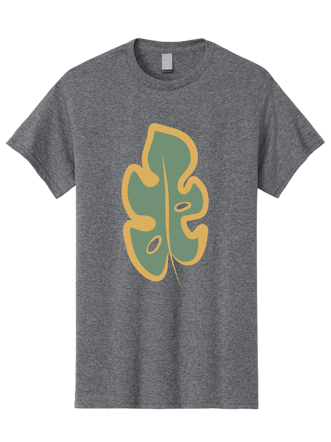 Monstera-Leaf Men'S Graphic Tee, 100% Cotton, Comfortable Casual Summer Wear, Machine Washable, Simple Leaf Illustration, Minimalist Art, Gray And Yellow Colors, Natural Shapes, Organic Design, Botanical Elements, Leaf Pattern Aae031 17