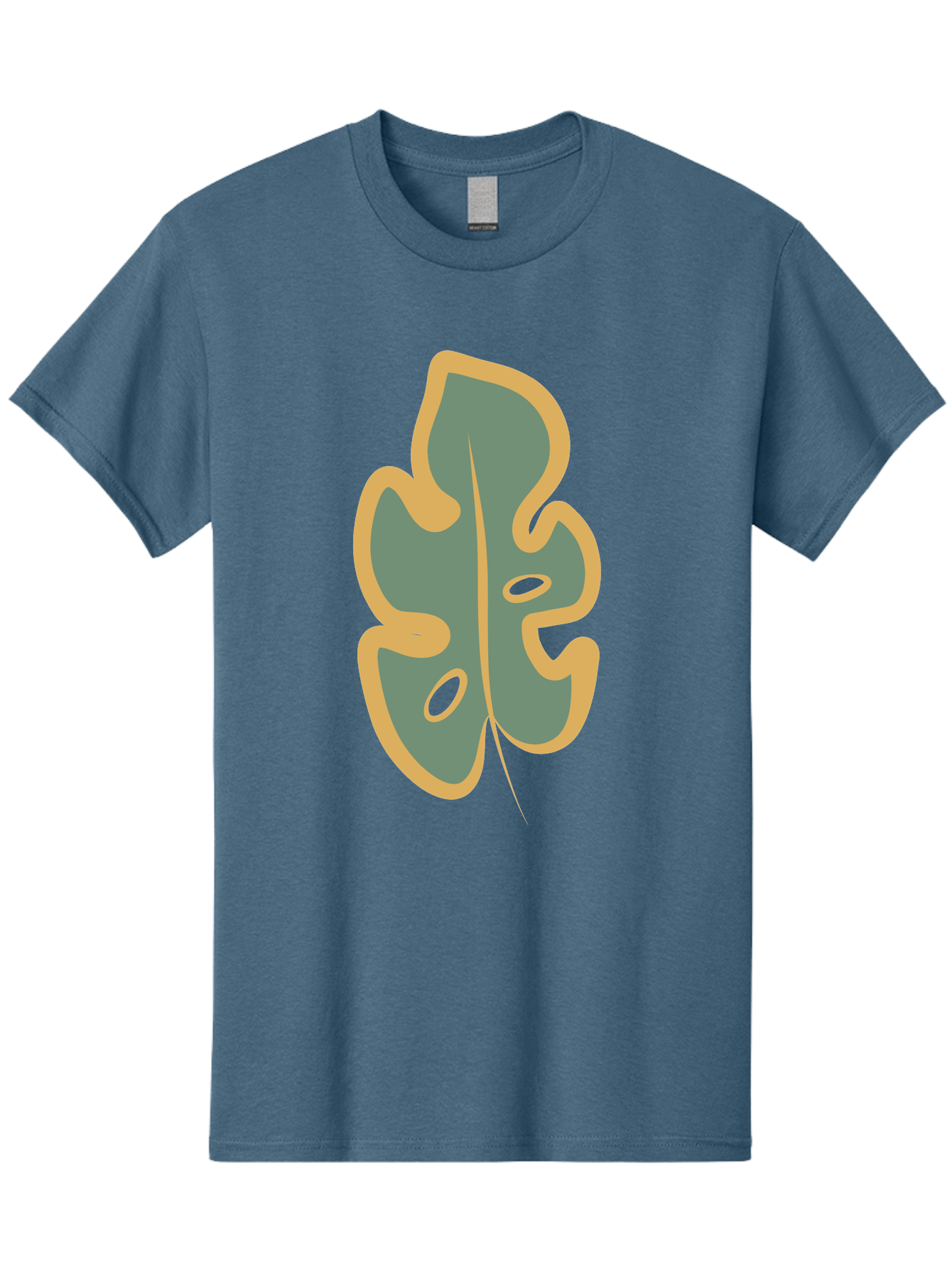 Monstera-Leaf Men'S Graphic Tee, 100% Cotton, Comfortable Casual Summer Wear, Machine Washable, Simple Leaf Illustration, Minimalist Art, Gray And Yellow Colors, Natural Shapes, Organic Design, Botanical Elements, Leaf Pattern Aae031 15