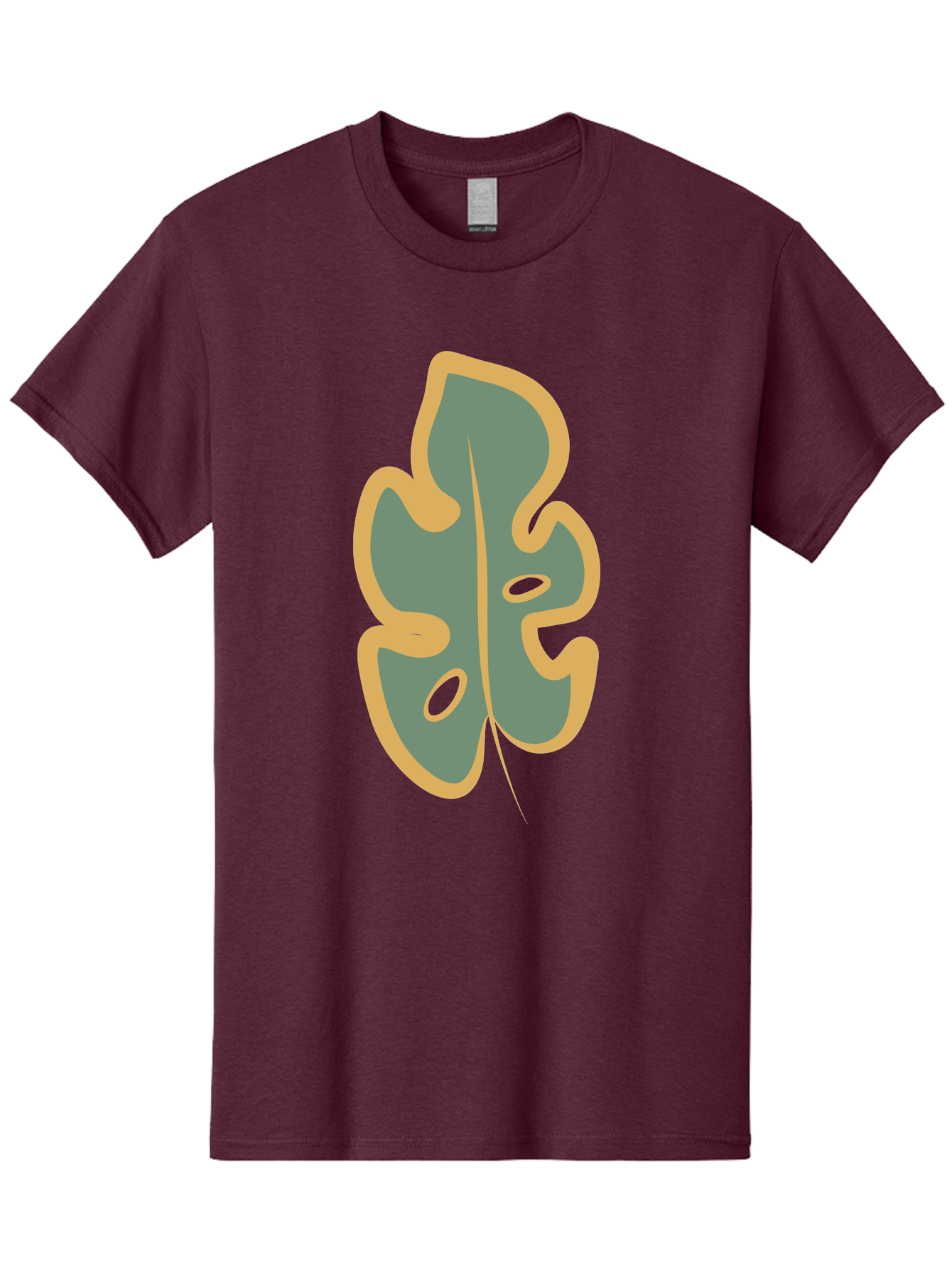 Monstera-Leaf Men'S Graphic Tee, 100% Cotton, Comfortable Casual Summer Wear, Machine Washable, Simple Leaf Illustration, Minimalist Art, Gray And Yellow Colors, Natural Shapes, Organic Design, Botanical Elements, Leaf Pattern Aae031 25