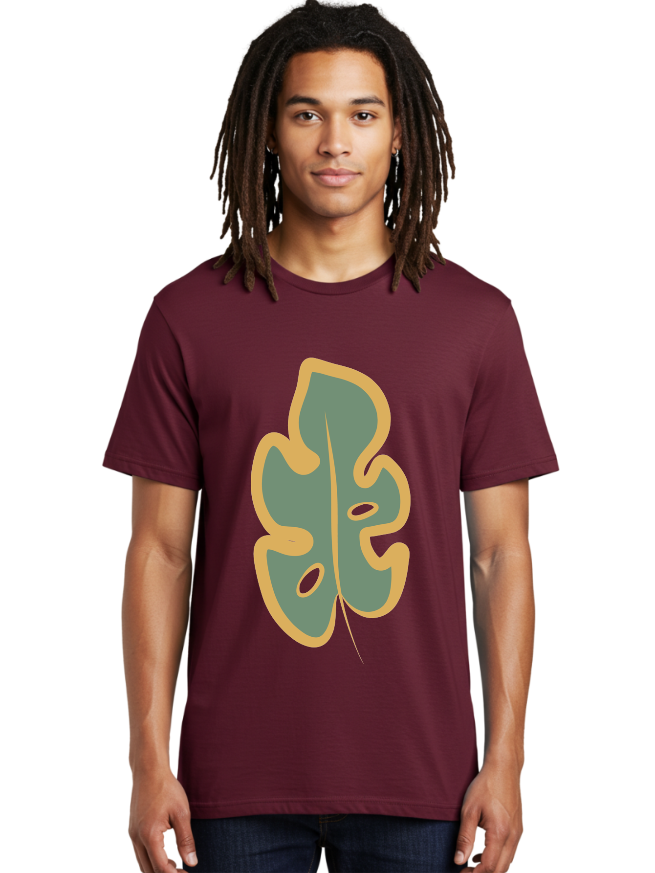 Monstera-Leaf Men'S Graphic Tee, 100% Cotton, Comfortable Casual Summer Wear, Machine Washable, Simple Leaf Illustration, Minimalist Art, Gray And Yellow Colors, Natural Shapes, Organic Design, Botanical Elements, Leaf Pattern Aae031 26