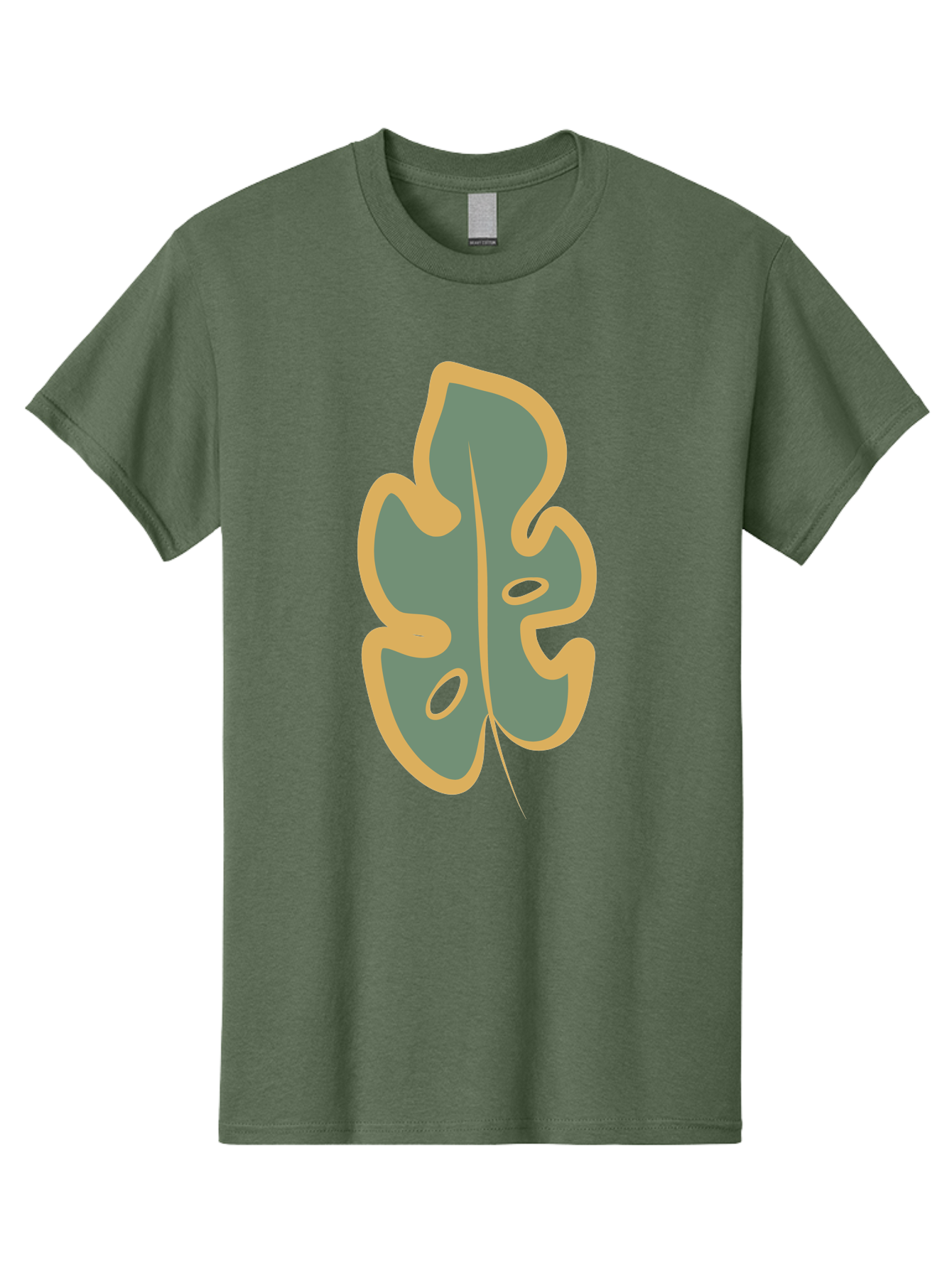 Monstera-Leaf Men'S Graphic Tee, 100% Cotton, Comfortable Casual Summer Wear, Machine Washable, Simple Leaf Illustration, Minimalist Art, Gray And Yellow Colors, Natural Shapes, Organic Design, Botanical Elements, Leaf Pattern Aae031 29