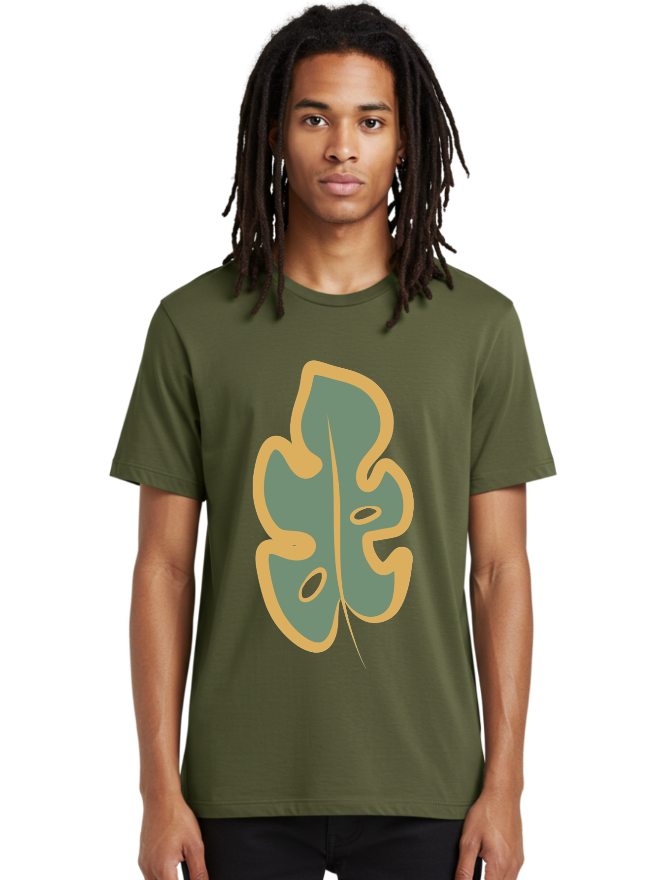 Monstera-Leaf Men'S Graphic Tee, 100% Cotton, Comfortable Casual Summer Wear, Machine Washable, Simple Leaf Illustration, Minimalist Art, Gray And Yellow Colors, Natural Shapes, Organic Design, Botanical Elements, Leaf Pattern Aae031 30