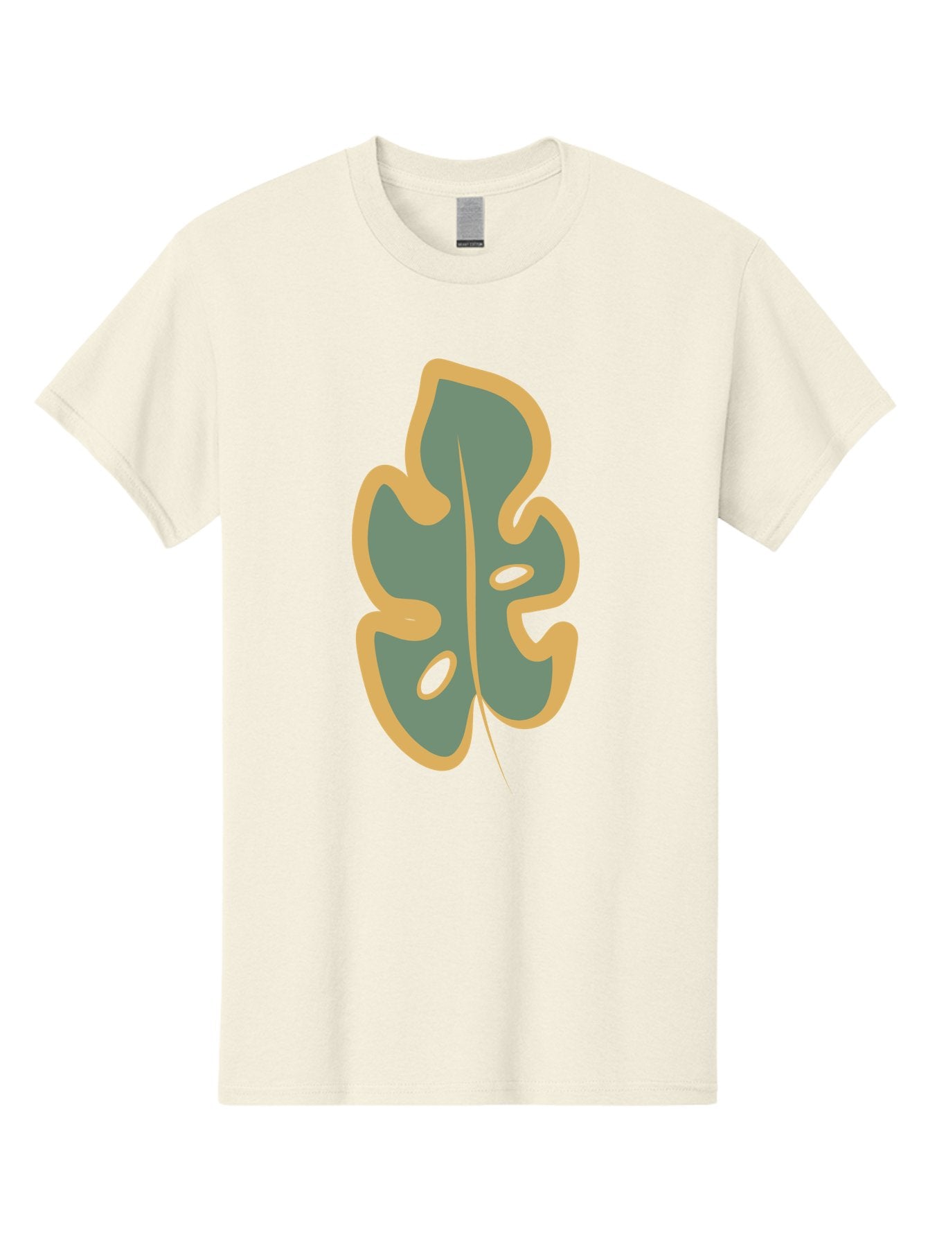 Monstera-Leaf Men'S Graphic Tee, 100% Cotton, Comfortable Casual Summer Wear, Machine Washable, Simple Leaf Illustration, Minimalist Art, Gray And Yellow Colors, Natural Shapes, Organic Design, Botanical Elements, Leaf Pattern Aae031 14