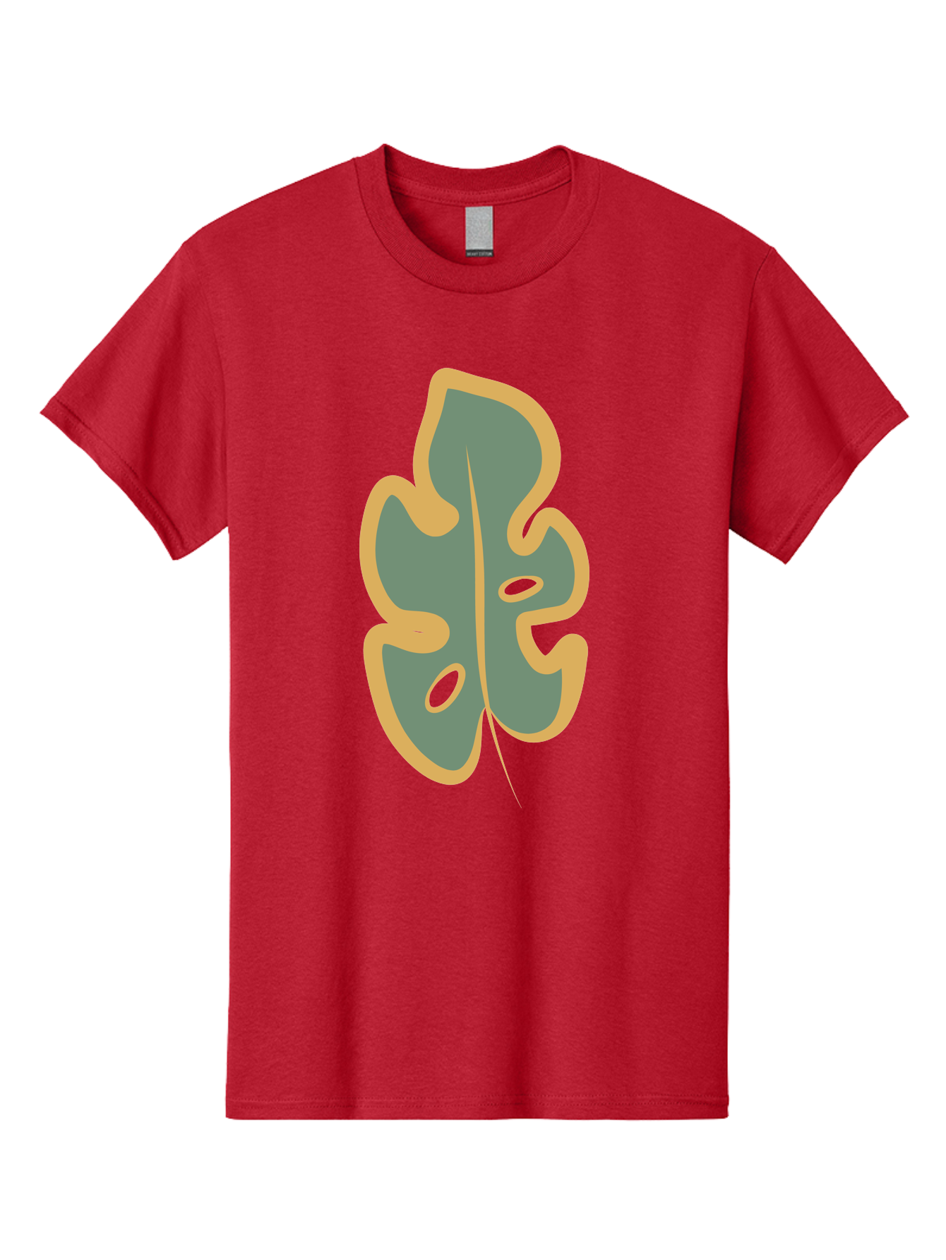 Monstera-Leaf Men'S Graphic Tee, 100% Cotton, Comfortable Casual Summer Wear, Machine Washable, Simple Leaf Illustration, Minimalist Art, Gray And Yellow Colors, Natural Shapes, Organic Design, Botanical Elements, Leaf Pattern Aae031 13