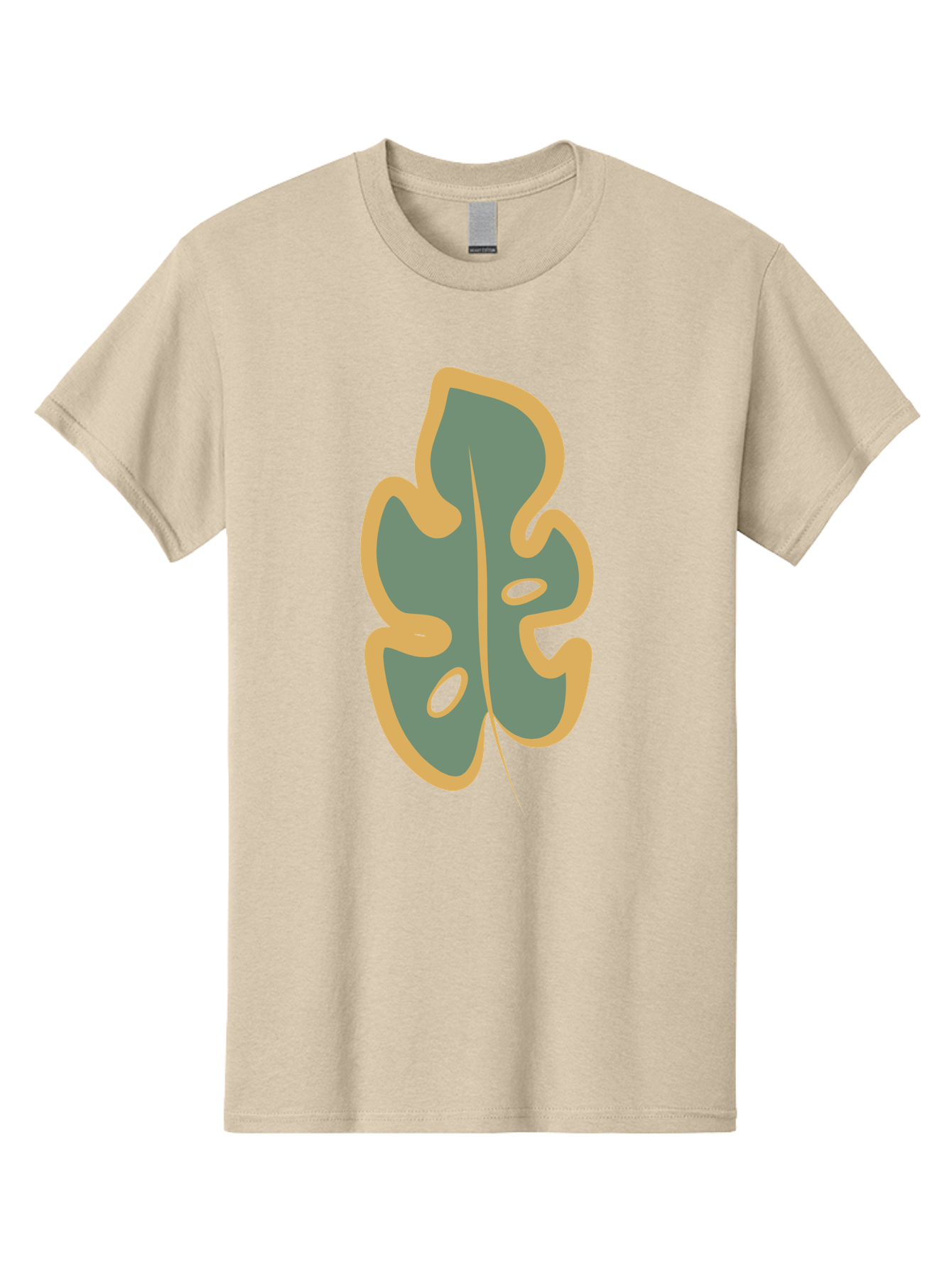 Monstera-Leaf Men'S Graphic Tee, 100% Cotton, Comfortable Casual Summer Wear, Machine Washable, Simple Leaf Illustration, Minimalist Art, Gray And Yellow Colors, Natural Shapes, Organic Design, Botanical Elements, Leaf Pattern Aae031 11