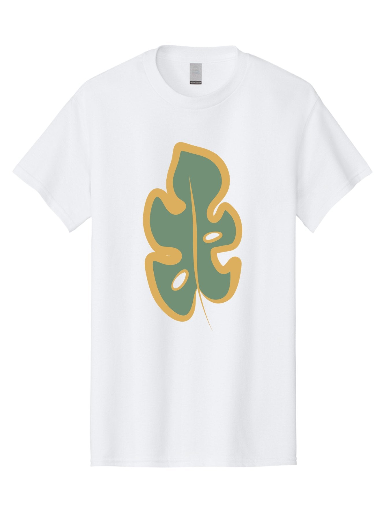 Monstera-Leaf Men'S Graphic Tee, 100% Cotton, Comfortable Casual Summer Wear, Machine Washable, Simple Leaf Illustration, Minimalist Art, Gray And Yellow Colors, Natural Shapes, Organic Design, Botanical Elements, Leaf Pattern Aae031