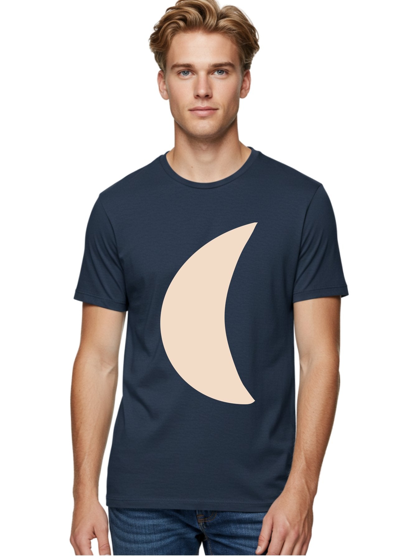 Moon Men'S Graphic Tee, 100% Cotton, Comfortable Casual Summer Wear, Machine Washable, Crescent Moon, Moon Shape, Minimalist Design, Simple Art, Lunar Symbol, Celestial Body, Abstract Illustration Aae032 17