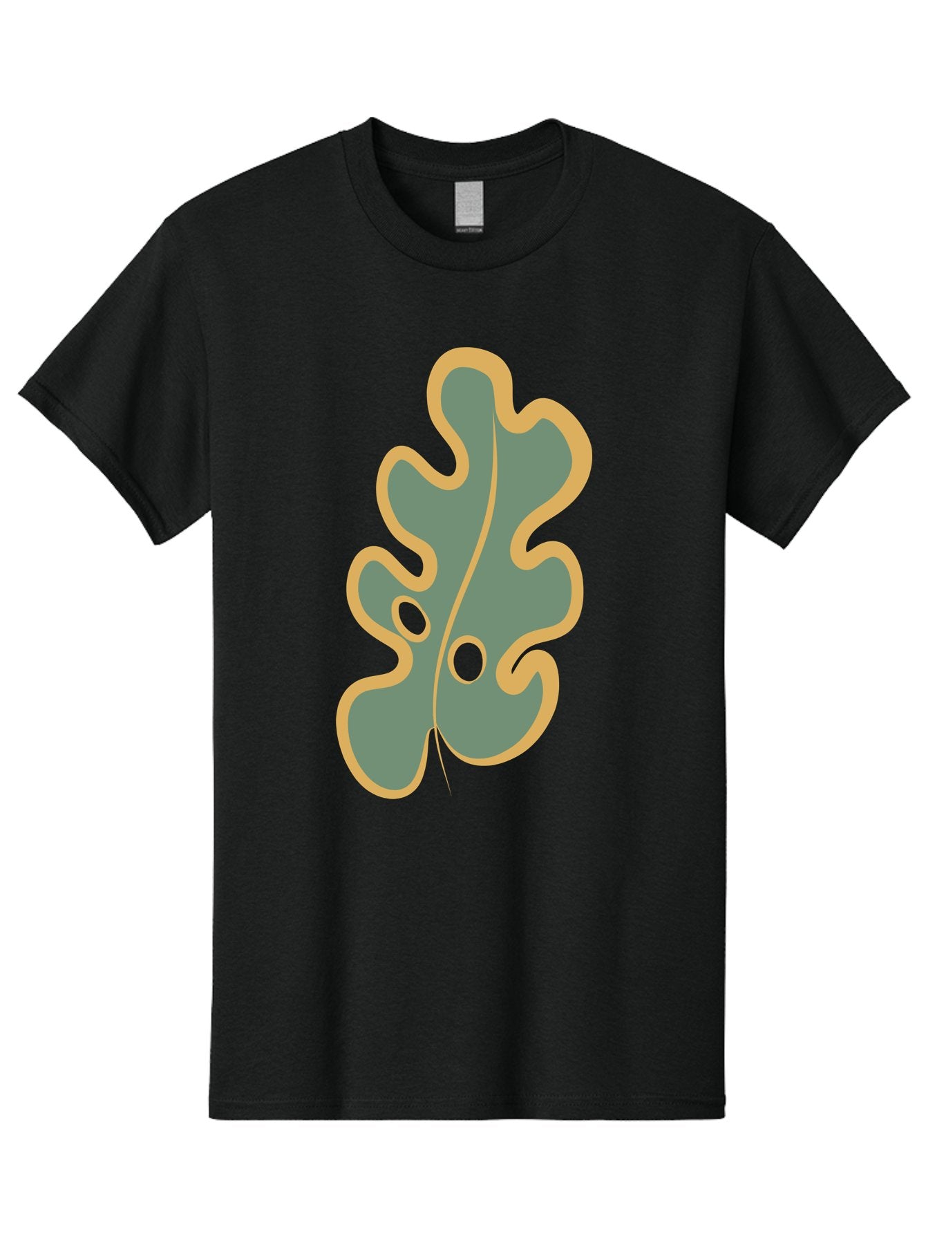 Oak-Leaf-1 Men'S Graphic Tee, 100% Cotton, Comfortable Casual Summer Wear, Machine Washable, Oak Leaf, Leaf Silhouette, Foliage Icon, Nature Symbol, Muted Green, Yellow Outline, Simple Graphic, Natural Design Aae033