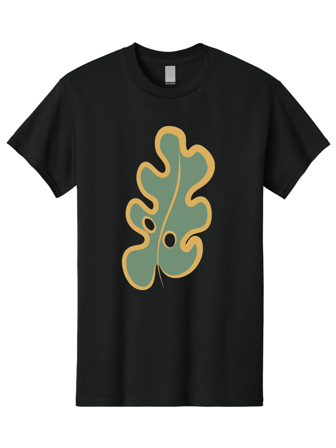 Oak-Leaf-1 Men'S Graphic Tee, 100% Cotton, Comfortable Casual Summer Wear, Machine Washable, Oak Leaf, Leaf Silhouette, Foliage Icon, Nature Symbol, Muted Green, Yellow Outline, Simple Graphic, Natural Design Aae033 19