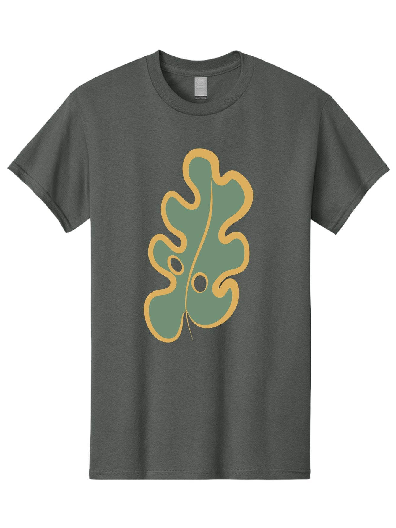 Oak-Leaf-1 Men'S Graphic Tee, 100% Cotton, Comfortable Casual Summer Wear, Machine Washable, Oak Leaf, Leaf Silhouette, Foliage Icon, Nature Symbol, Muted Green, Yellow Outline, Simple Graphic, Natural Design Aae033 11