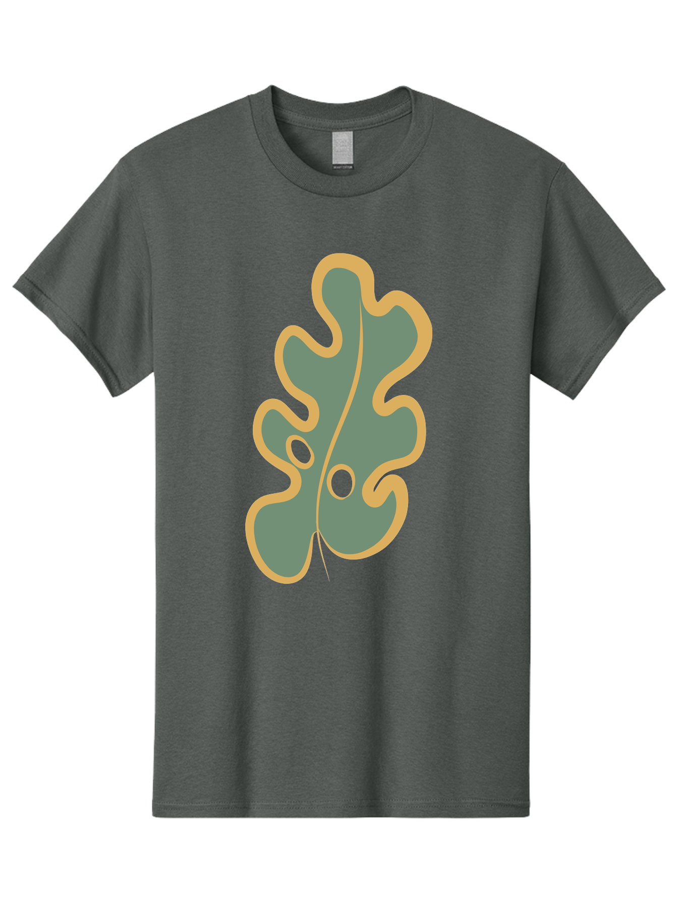 Oak-Leaf-1 Men'S Graphic Tee, 100% Cotton, Comfortable Casual Summer Wear, Machine Washable, Oak Leaf, Leaf Silhouette, Foliage Icon, Nature Symbol, Muted Green, Yellow Outline, Simple Graphic, Natural Design Aae033 7