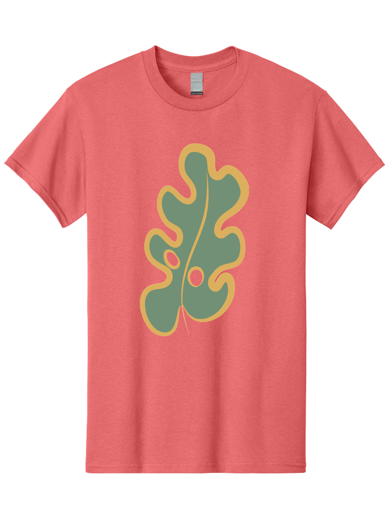 Oak-Leaf-1 Men'S Graphic Tee, 100% Cotton, Comfortable Casual Summer Wear, Machine Washable, Oak Leaf, Leaf Silhouette, Foliage Icon, Nature Symbol, Muted Green, Yellow Outline, Simple Graphic, Natural Design Aae033 3