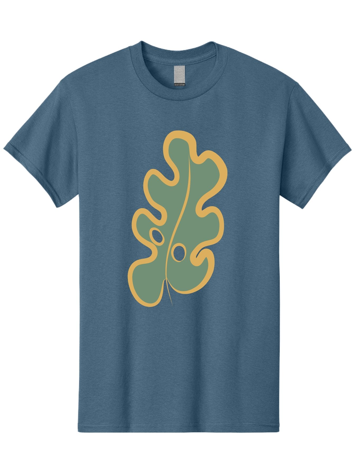 Oak-Leaf-1 Men'S Graphic Tee, 100% Cotton, Comfortable Casual Summer Wear, Machine Washable, Oak Leaf, Leaf Silhouette, Foliage Icon, Nature Symbol, Muted Green, Yellow Outline, Simple Graphic, Natural Design Aae033 7