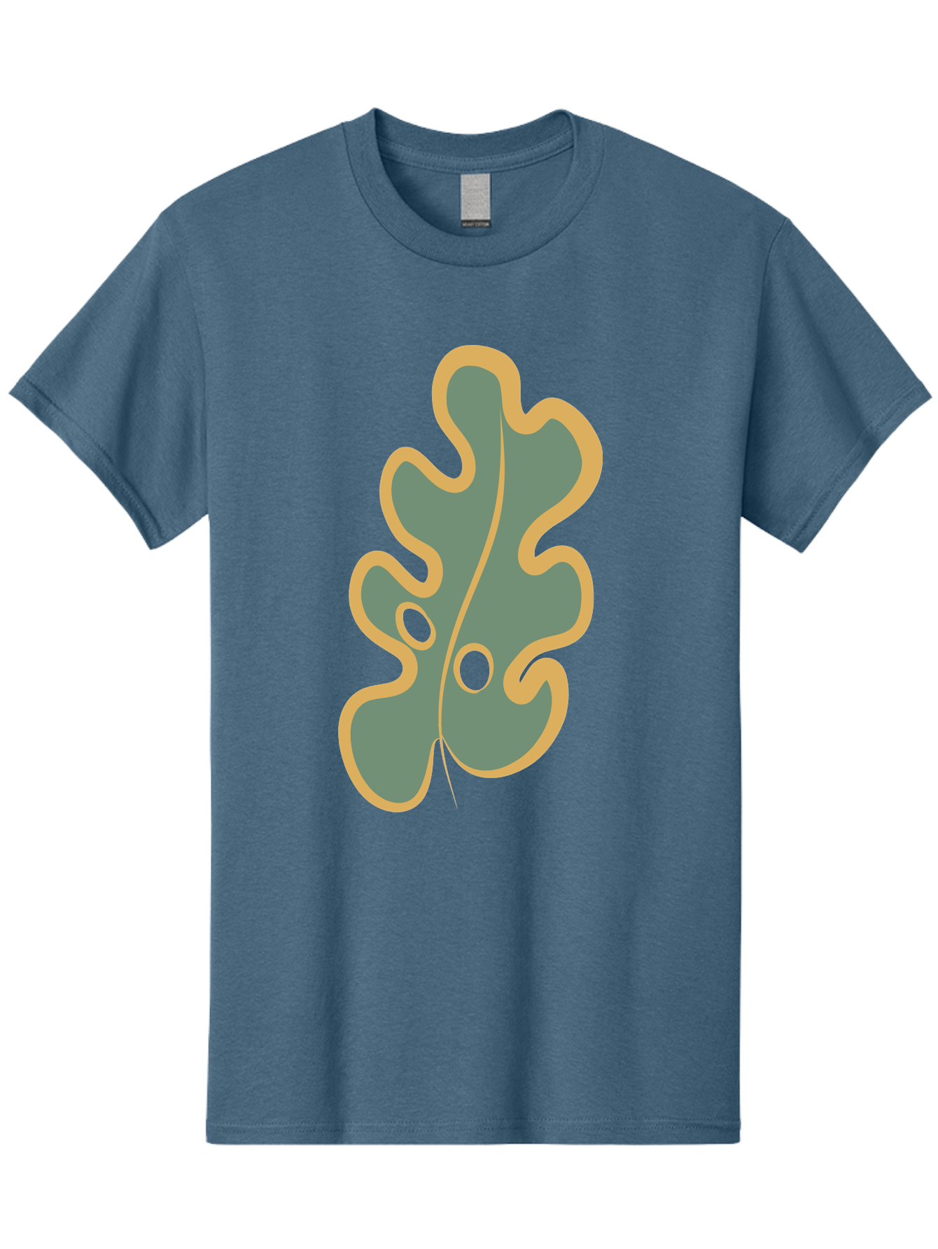 Oak-Leaf-1 Men'S Graphic Tee, 100% Cotton, Comfortable Casual Summer Wear, Machine Washable, Oak Leaf, Leaf Silhouette, Foliage Icon, Nature Symbol, Muted Green, Yellow Outline, Simple Graphic, Natural Design Aae033 25