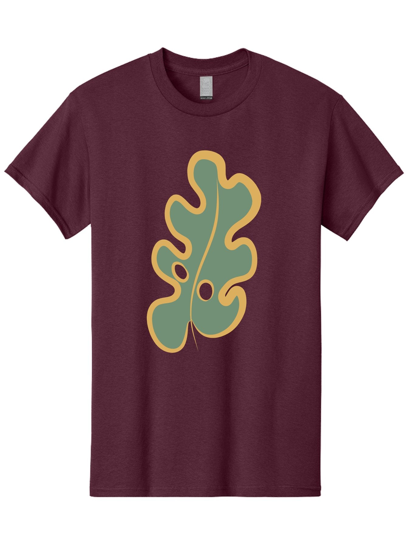 Oak-Leaf-1 Men'S Graphic Tee, 100% Cotton, Comfortable Casual Summer Wear, Machine Washable, Oak Leaf, Leaf Silhouette, Foliage Icon, Nature Symbol, Muted Green, Yellow Outline, Simple Graphic, Natural Design Aae033 13