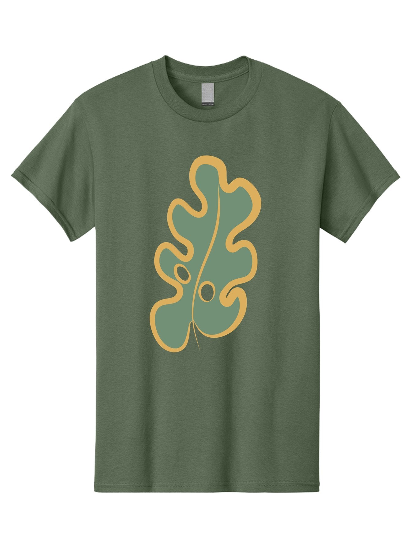 Oak-Leaf-1 Men'S Graphic Tee, 100% Cotton, Comfortable Casual Summer Wear, Machine Washable, Oak Leaf, Leaf Silhouette, Foliage Icon, Nature Symbol, Muted Green, Yellow Outline, Simple Graphic, Natural Design Aae033 15