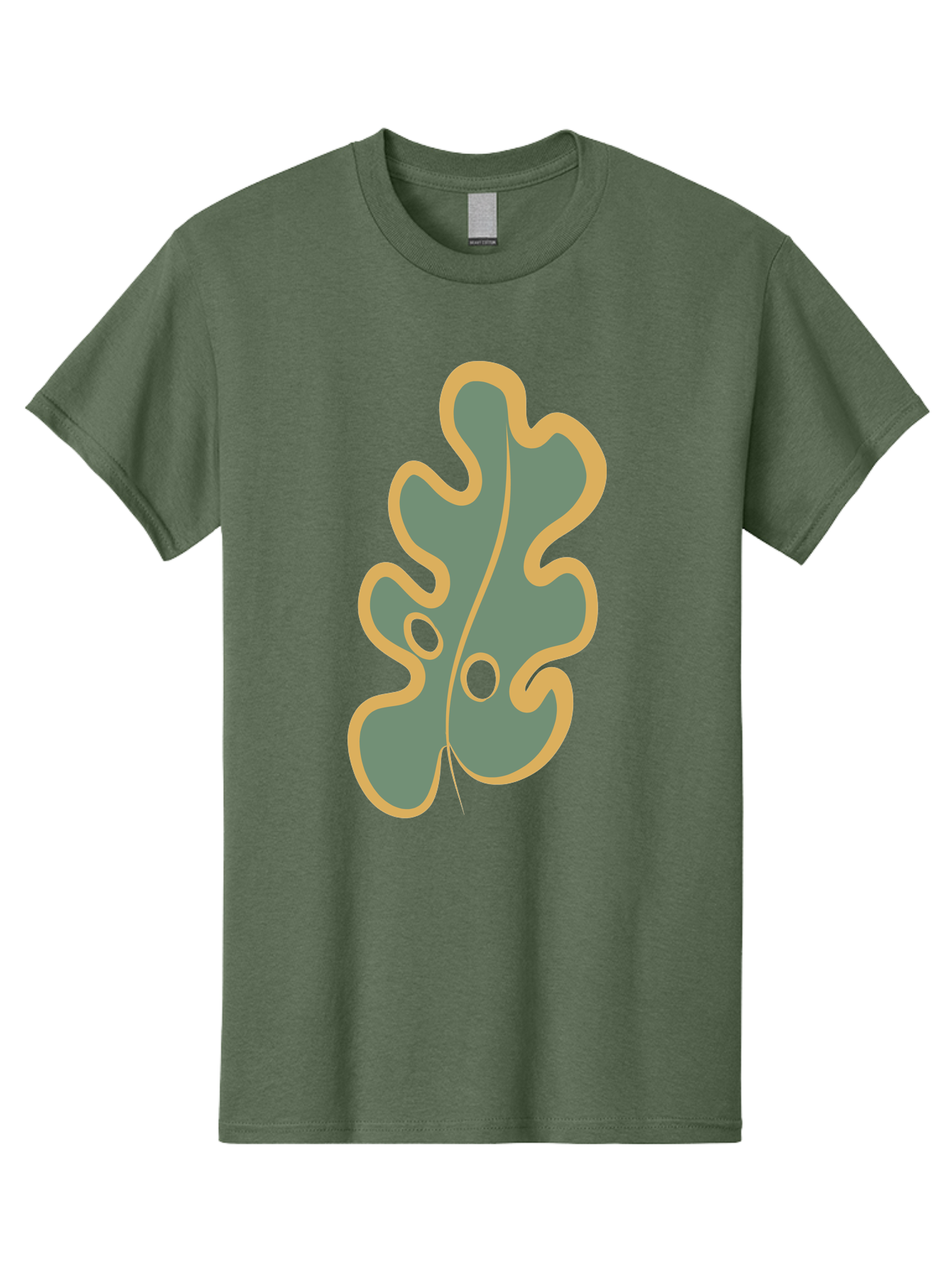 Oak-Leaf-1 Men'S Graphic Tee, 100% Cotton, Comfortable Casual Summer Wear, Machine Washable, Oak Leaf, Leaf Silhouette, Foliage Icon, Nature Symbol, Muted Green, Yellow Outline, Simple Graphic, Natural Design Aae033