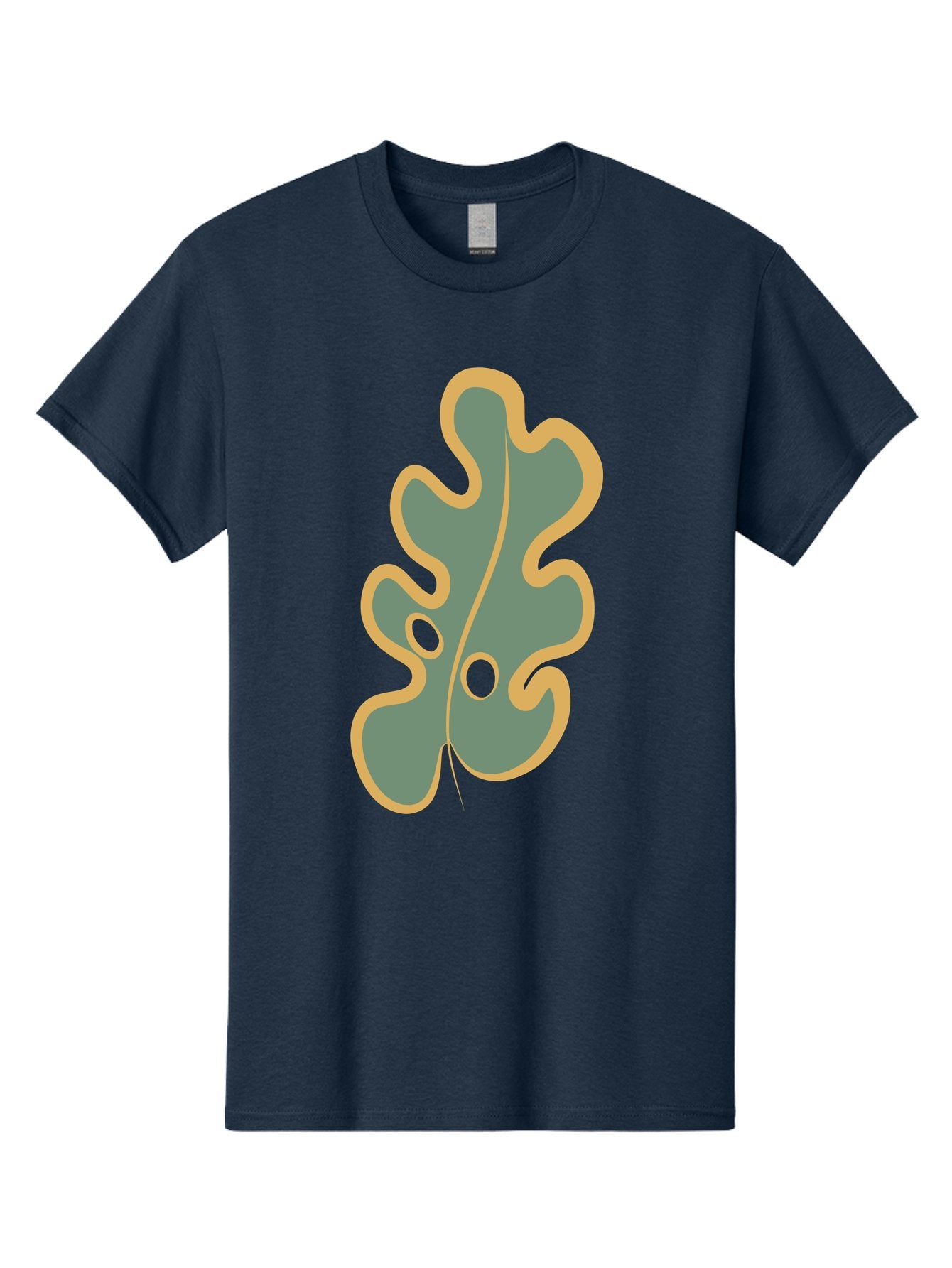 Oak-Leaf-1 Men'S Graphic Tee, 100% Cotton, Comfortable Casual Summer Wear, Machine Washable, Oak Leaf, Leaf Silhouette, Foliage Icon, Nature Symbol, Muted Green, Yellow Outline, Simple Graphic, Natural Design Aae033 9