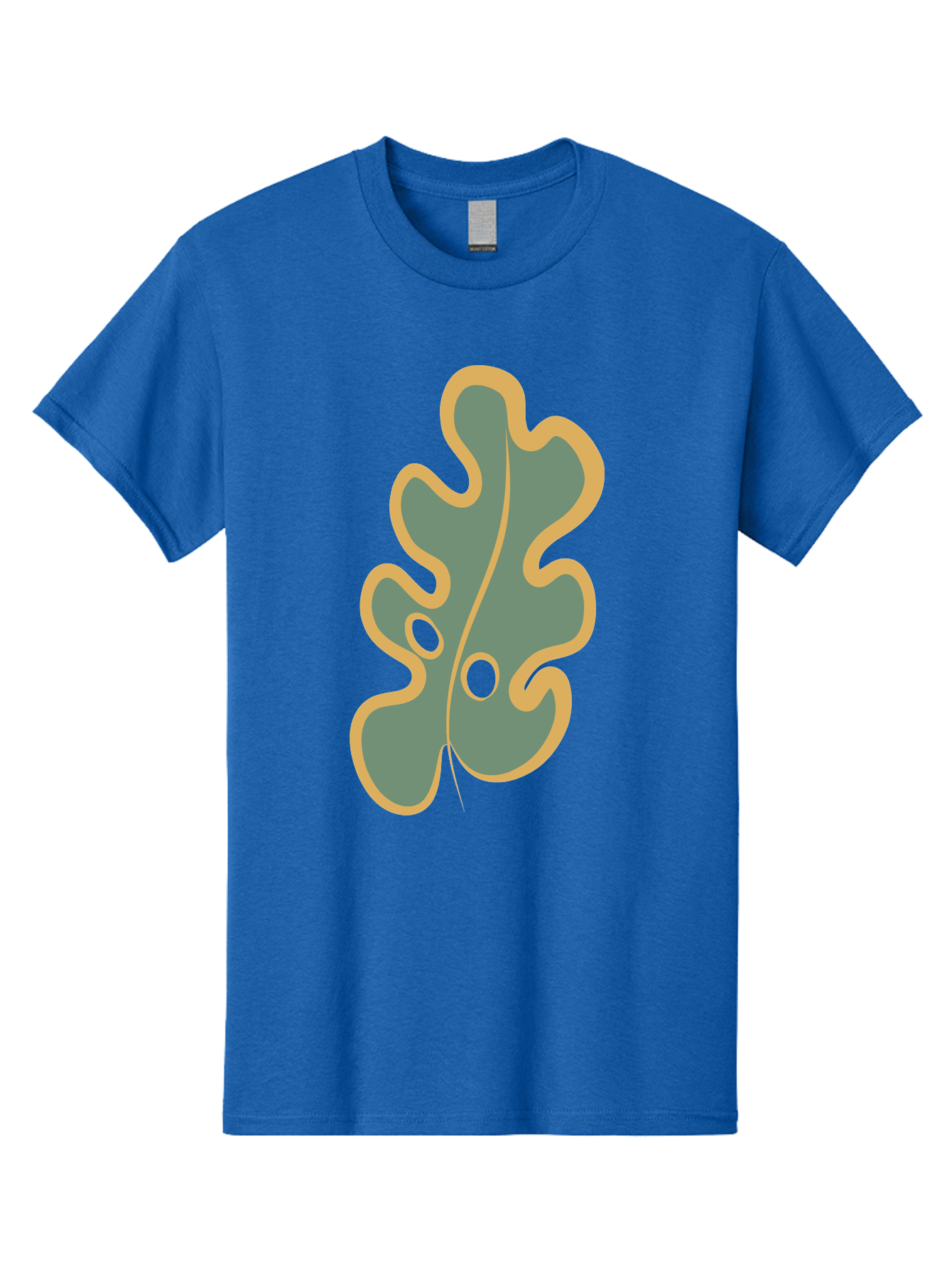 Oak-Leaf-1 Men'S Graphic Tee, 100% Cotton, Comfortable Casual Summer Wear, Machine Washable, Oak Leaf, Leaf Silhouette, Foliage Icon, Nature Symbol, Muted Green, Yellow Outline, Simple Graphic, Natural Design Aae033 13