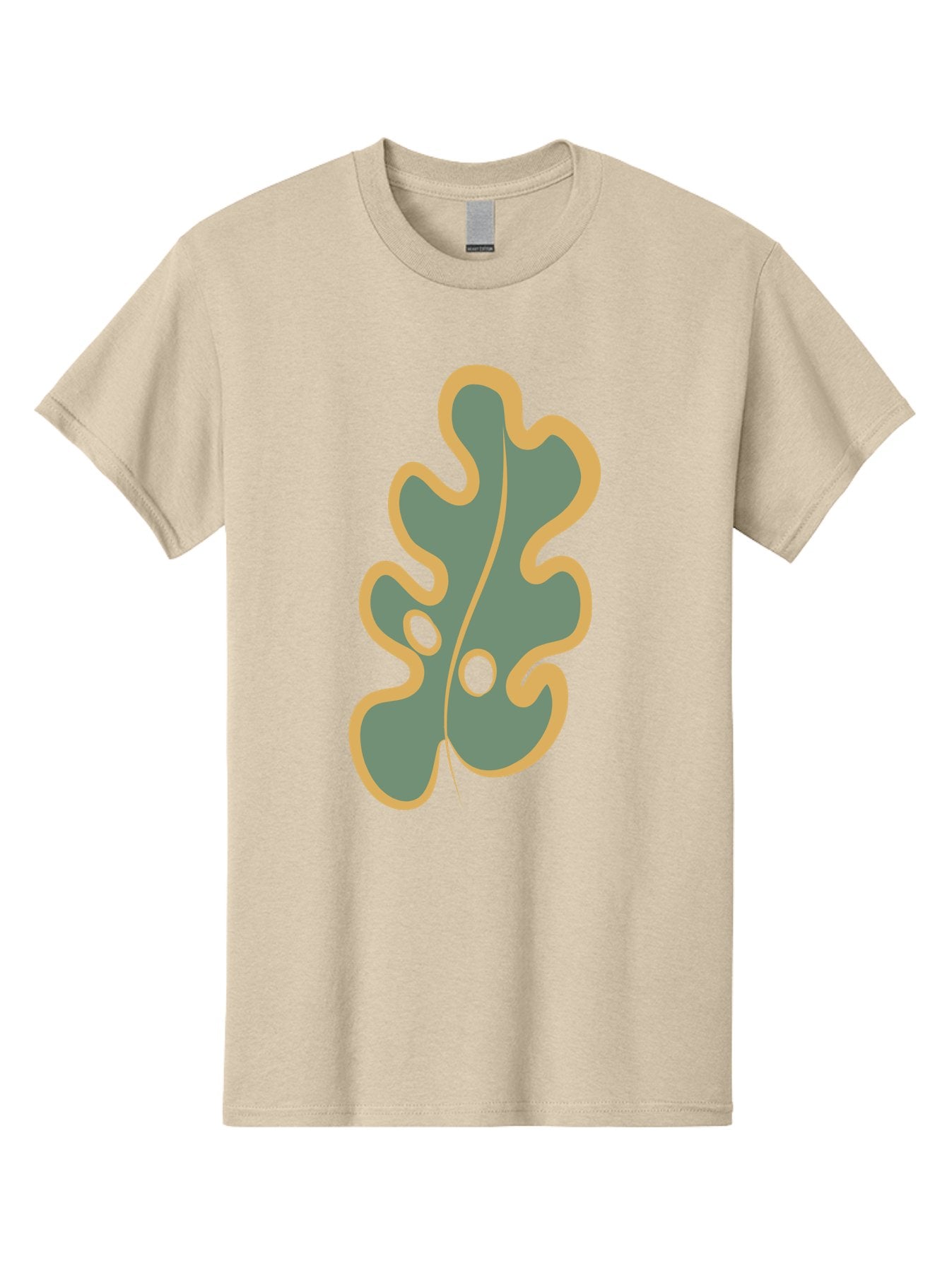 Oak-Leaf-1 Men'S Graphic Tee, 100% Cotton, Comfortable Casual Summer Wear, Machine Washable, Oak Leaf, Leaf Silhouette, Foliage Icon, Nature Symbol, Muted Green, Yellow Outline, Simple Graphic, Natural Design Aae033 4