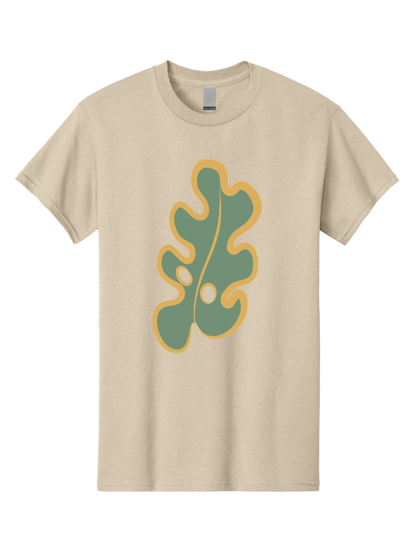 Oak-Leaf-1 Men'S Graphic Tee, 100% Cotton, Comfortable Casual Summer Wear, Machine Washable, Oak Leaf, Leaf Silhouette, Foliage Icon, Nature Symbol, Muted Green, Yellow Outline, Simple Graphic, Natural Design Aae033 23