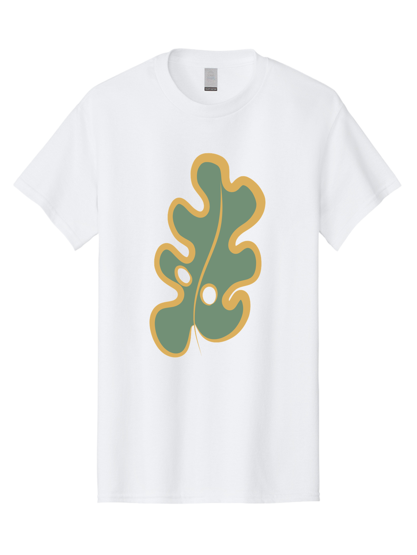 Oak-Leaf-1 Men'S Graphic Tee, 100% Cotton, Comfortable Casual Summer Wear, Machine Washable, Oak Leaf, Leaf Silhouette, Foliage Icon, Nature Symbol, Muted Green, Yellow Outline, Simple Graphic, Natural Design Aae033 15