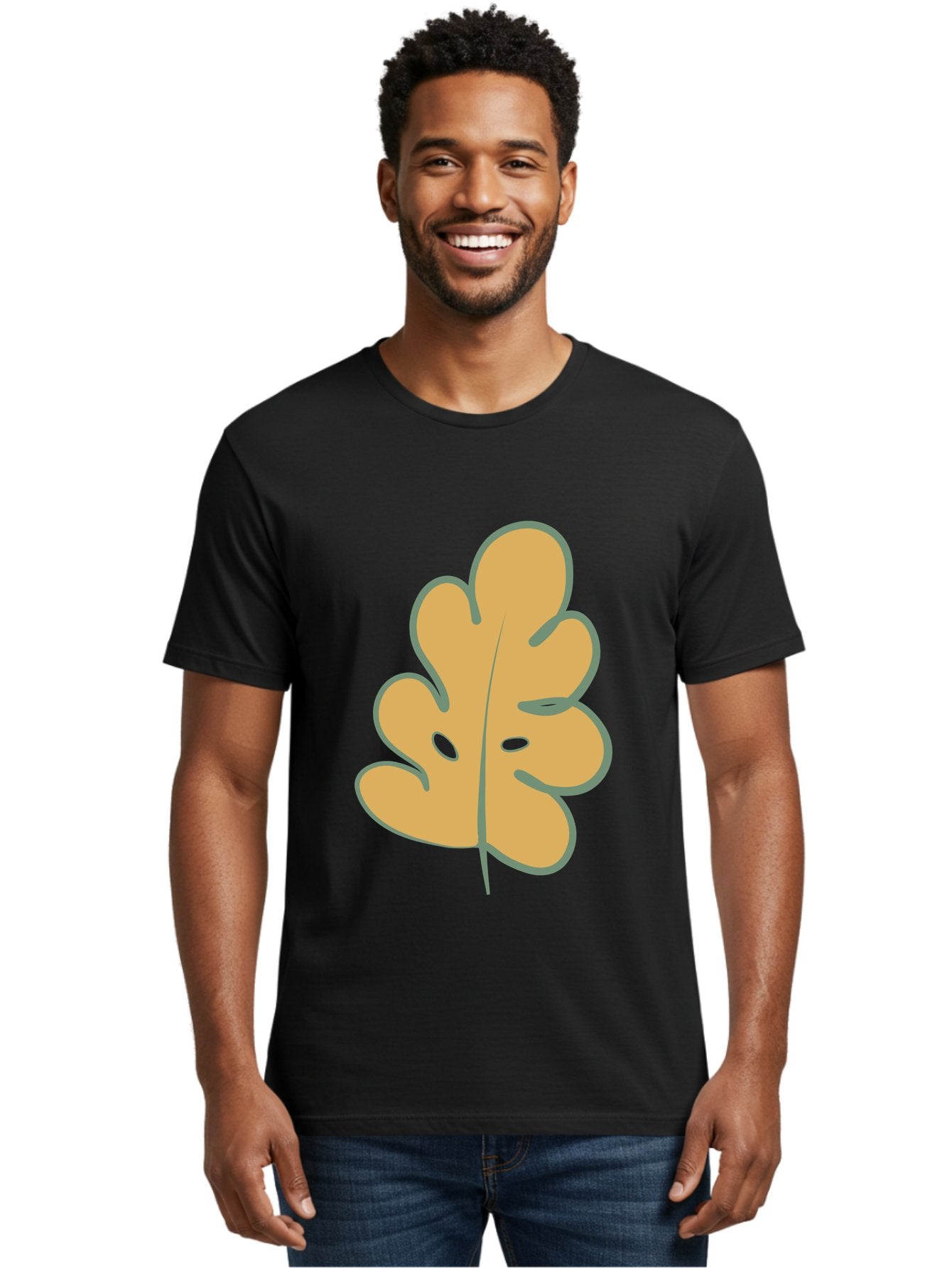 Oak-Leaf Men'S Graphic Tee, 100% Cotton, Comfortable Casual Summer Wear, Machine Washable, Oak Leaf, Cartoon Leaf, Autumn Foliage, Fall Colors, Nature Illustration, Simple Graphic, Leaf Design, Orange Leaf Aae034 20