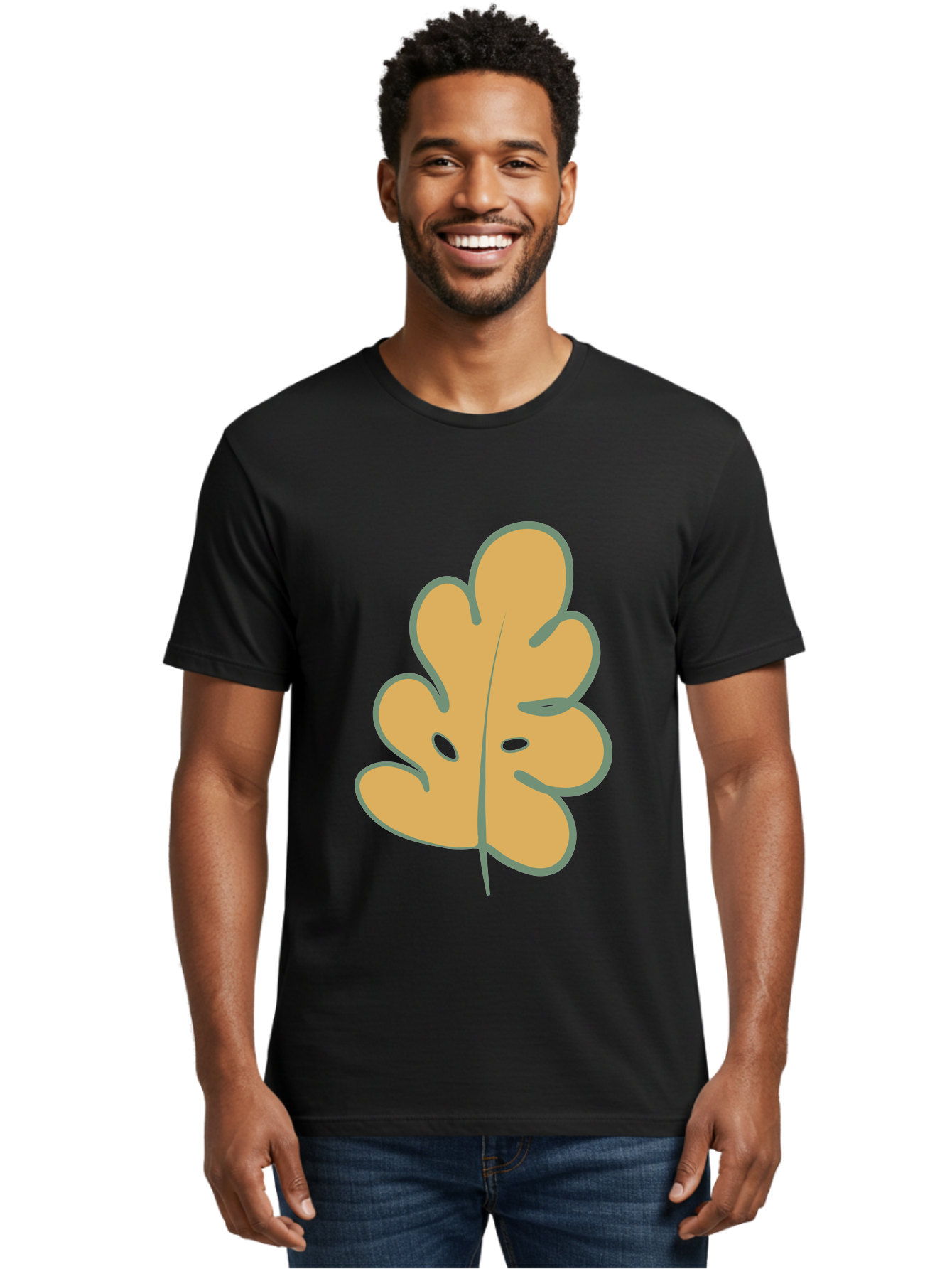 Oak-Leaf Men'S Graphic Tee, 100% Cotton, Comfortable Casual Summer Wear, Machine Washable, Oak Leaf, Cartoon Leaf, Autumn Foliage, Fall Colors, Nature Illustration, Simple Graphic, Leaf Design, Orange Leaf Aae034 30