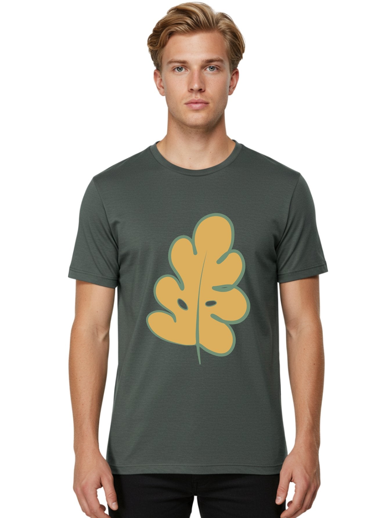 Oak-Leaf Men'S Graphic Tee, 100% Cotton, Comfortable Casual Summer Wear, Machine Washable, Oak Leaf, Cartoon Leaf, Autumn Foliage, Fall Colors, Nature Illustration, Simple Graphic, Leaf Design, Orange Leaf Aae034 28