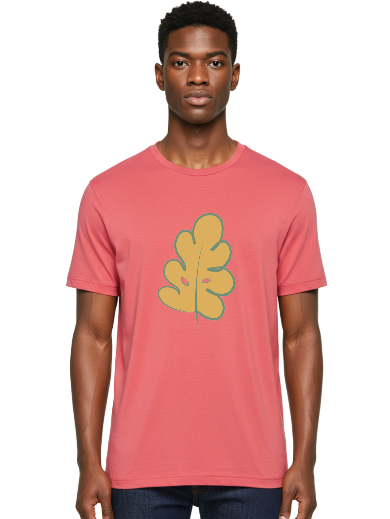 Oak-Leaf Men'S Graphic Tee, 100% Cotton, Comfortable Casual Summer Wear, Machine Washable, Oak Leaf, Cartoon Leaf, Autumn Foliage, Fall Colors, Nature Illustration, Simple Graphic, Leaf Design, Orange Leaf Aae034