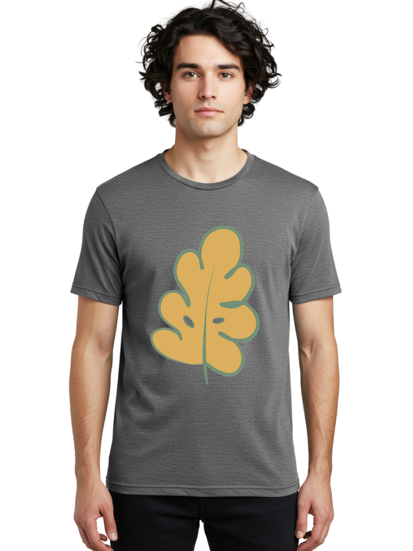 Oak-Leaf Men'S Graphic Tee, 100% Cotton, Comfortable Casual Summer Wear, Machine Washable, Oak Leaf, Cartoon Leaf, Autumn Foliage, Fall Colors, Nature Illustration, Simple Graphic, Leaf Design, Orange Leaf Aae034 18
