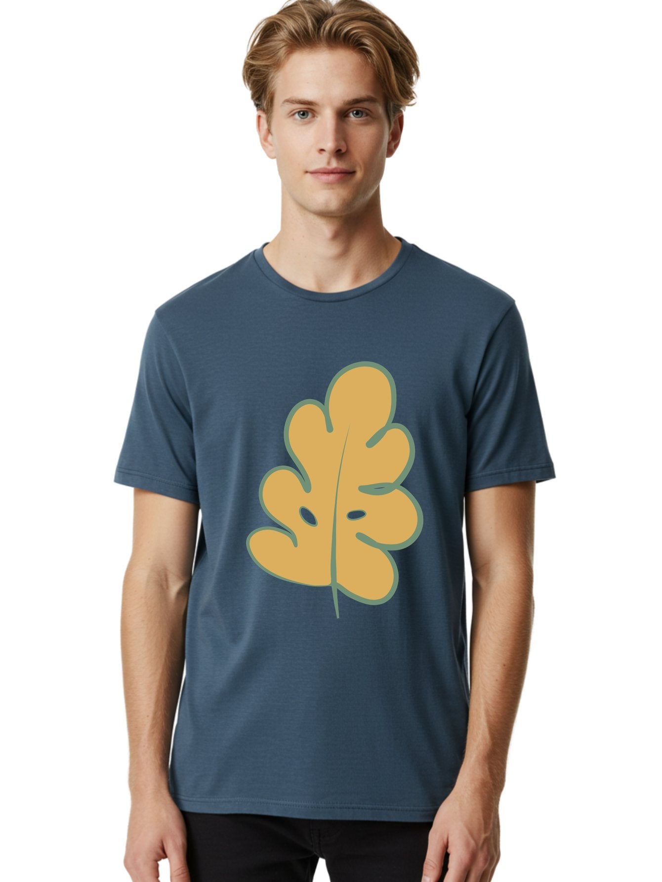 Oak-Leaf Men'S Graphic Tee, 100% Cotton, Comfortable Casual Summer Wear, Machine Washable, Oak Leaf, Cartoon Leaf, Autumn Foliage, Fall Colors, Nature Illustration, Simple Graphic, Leaf Design, Orange Leaf Aae034 27