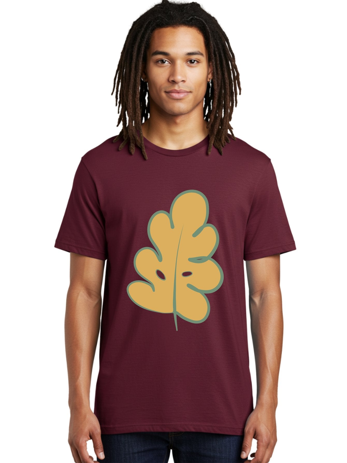 Oak-Leaf Men'S Graphic Tee, 100% Cotton, Comfortable Casual Summer Wear, Machine Washable, Oak Leaf, Cartoon Leaf, Autumn Foliage, Fall Colors, Nature Illustration, Simple Graphic, Leaf Design, Orange Leaf Aae034 23