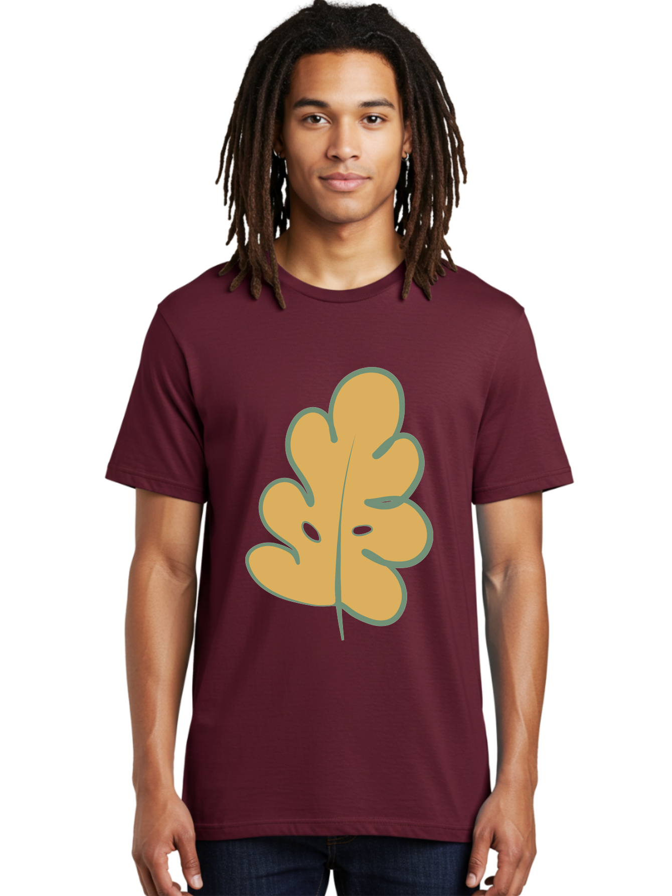 Oak-Leaf Men'S Graphic Tee, 100% Cotton, Comfortable Casual Summer Wear, Machine Washable, Oak Leaf, Cartoon Leaf, Autumn Foliage, Fall Colors, Nature Illustration, Simple Graphic, Leaf Design, Orange Leaf Aae034 16