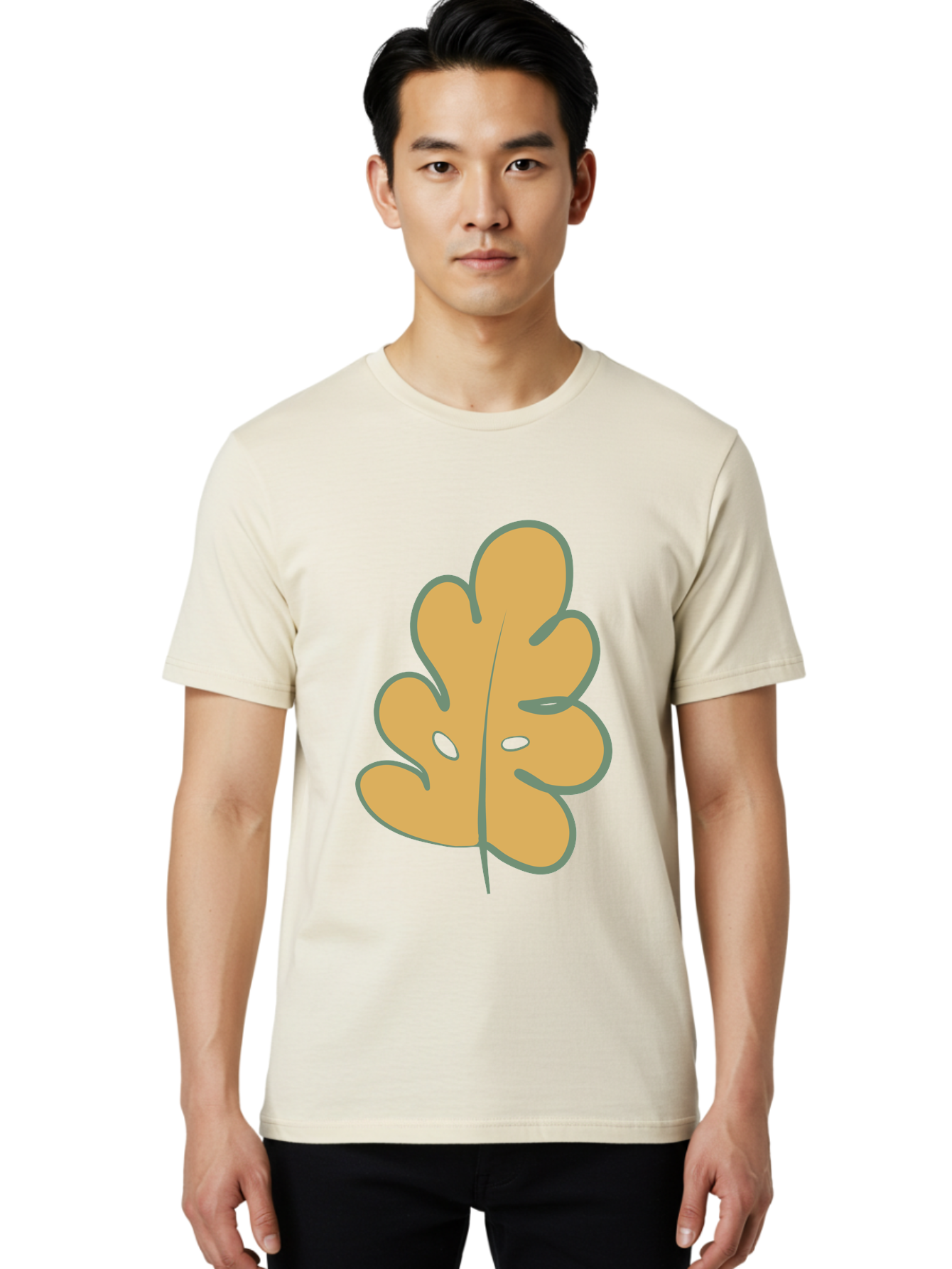Oak-Leaf Men'S Graphic Tee, 100% Cotton, Comfortable Casual Summer Wear, Machine Washable, Oak Leaf, Cartoon Leaf, Autumn Foliage, Fall Colors, Nature Illustration, Simple Graphic, Leaf Design, Orange Leaf Aae034 4