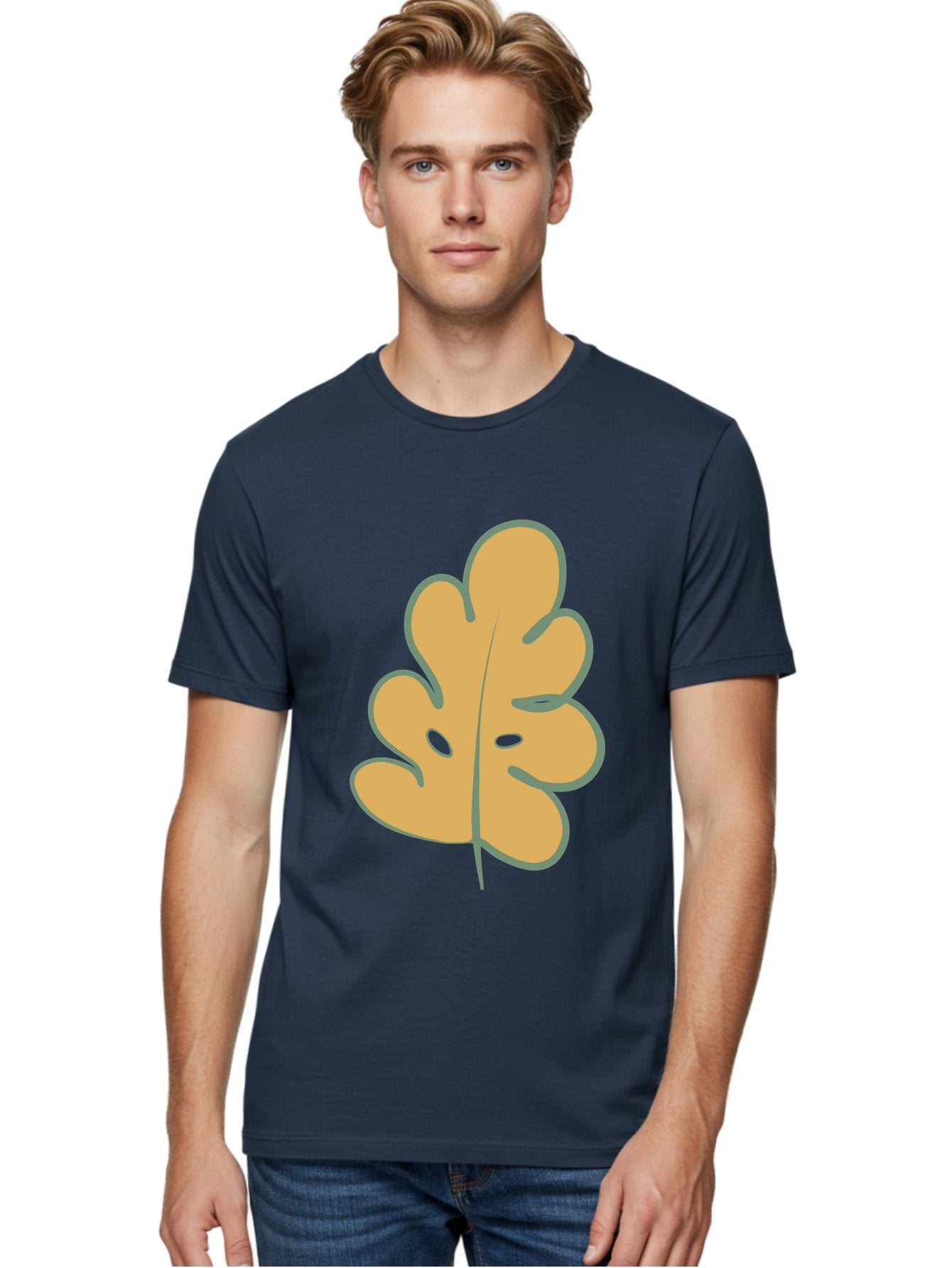 Oak-Leaf Men'S Graphic Tee, 100% Cotton, Comfortable Casual Summer Wear, Machine Washable, Oak Leaf, Cartoon Leaf, Autumn Foliage, Fall Colors, Nature Illustration, Simple Graphic, Leaf Design, Orange Leaf Aae034 24