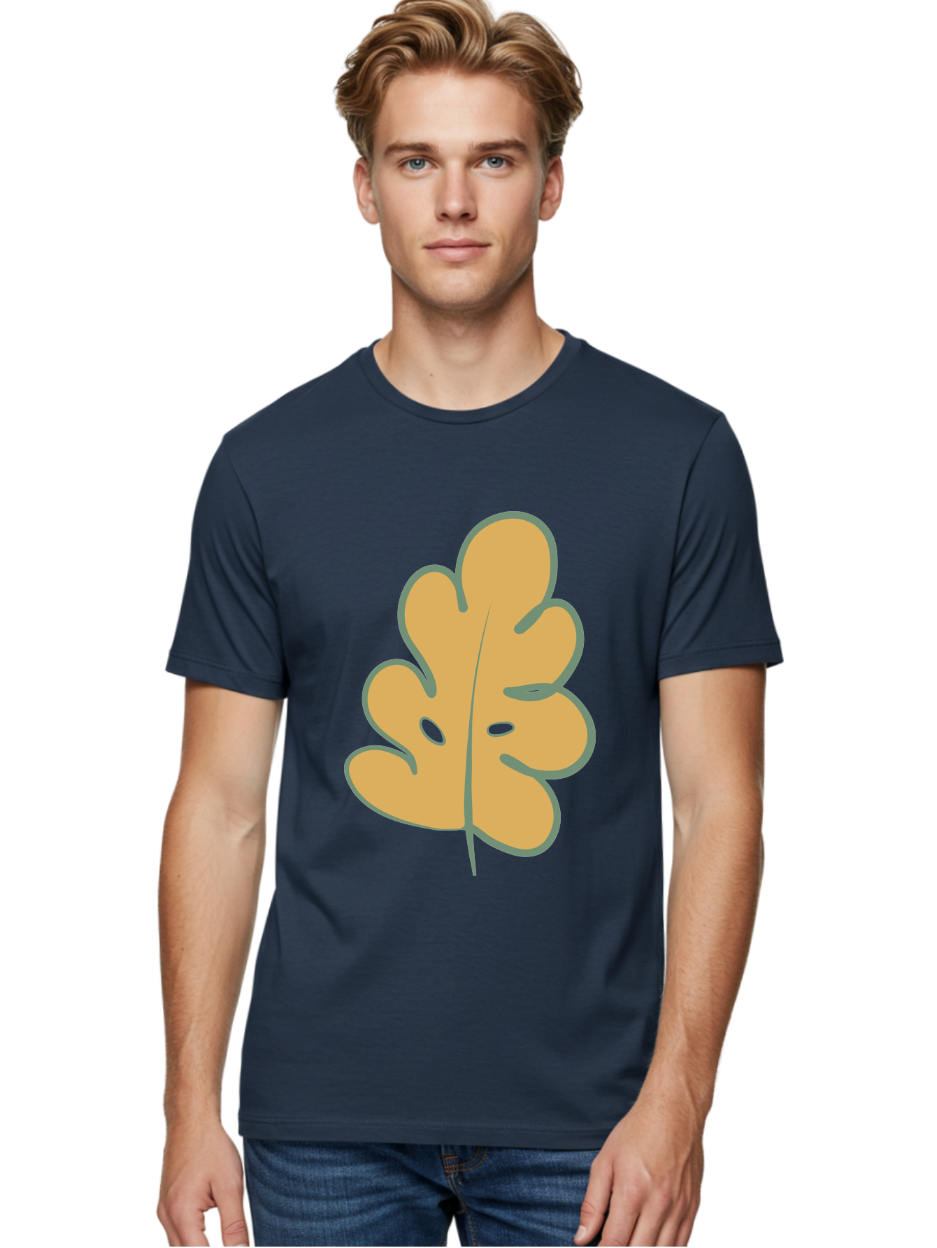 Oak-Leaf Men'S Graphic Tee, 100% Cotton, Comfortable Casual Summer Wear, Machine Washable, Oak Leaf, Cartoon Leaf, Autumn Foliage, Fall Colors, Nature Illustration, Simple Graphic, Leaf Design, Orange Leaf Aae034 14
