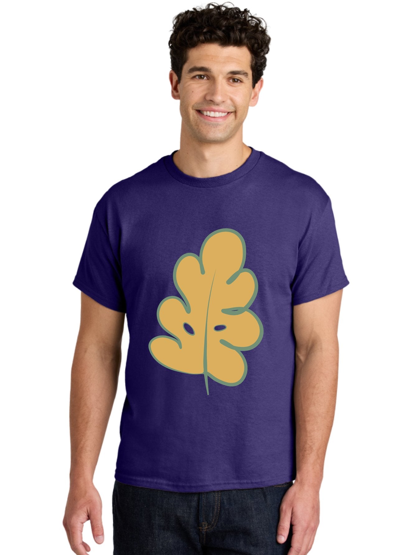 Oak-Leaf Men'S Graphic Tee, 100% Cotton, Comfortable Casual Summer Wear, Machine Washable, Oak Leaf, Cartoon Leaf, Autumn Foliage, Fall Colors, Nature Illustration, Simple Graphic, Leaf Design, Orange Leaf Aae034 18